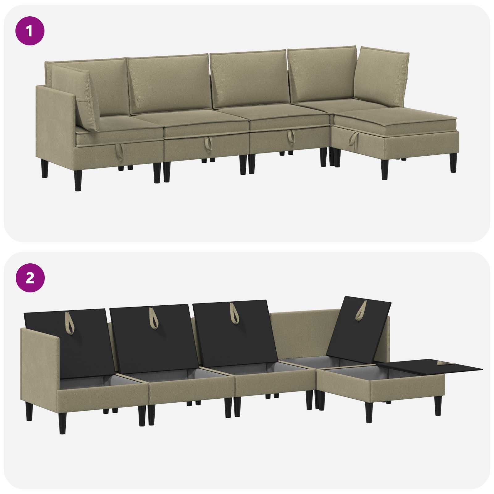 Set namještaja za dnevni boravak 5 pcs Kaki Tkanina