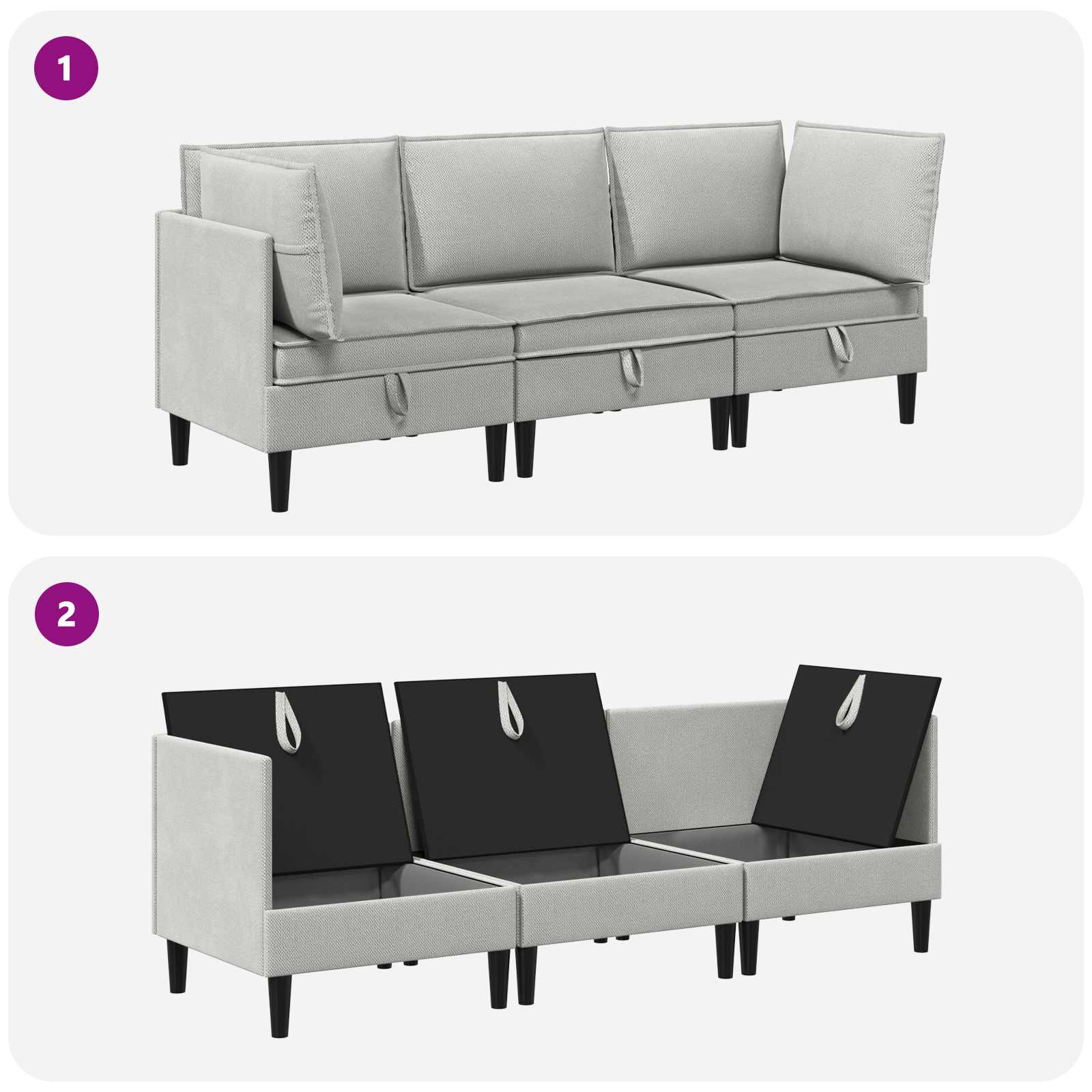 Set namještaja za dnevni boravak 3 pcs Svjetlosiva Tkanina