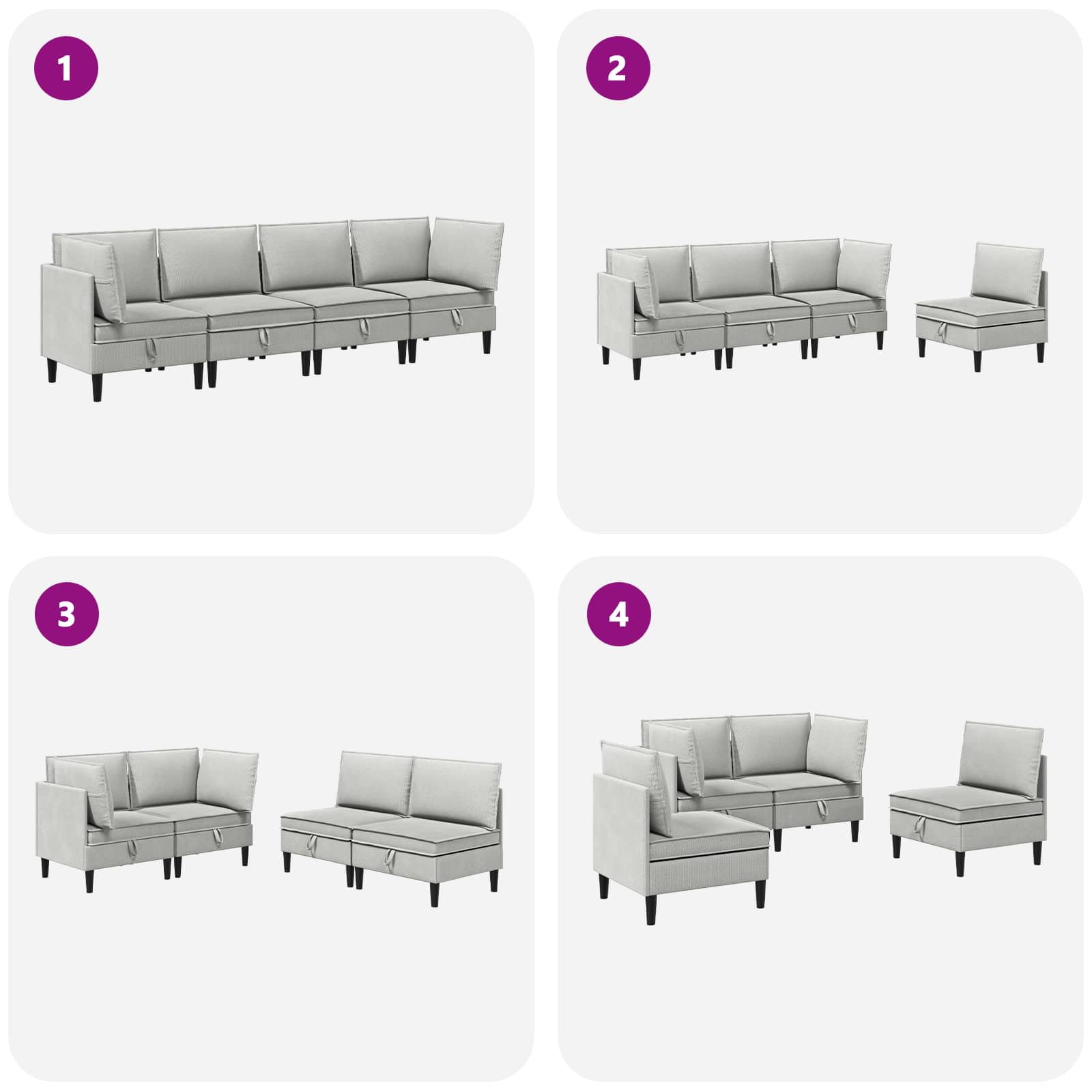 Set namještaja za dnevni boravak 4 pcs Svjetlosiva Tkanina