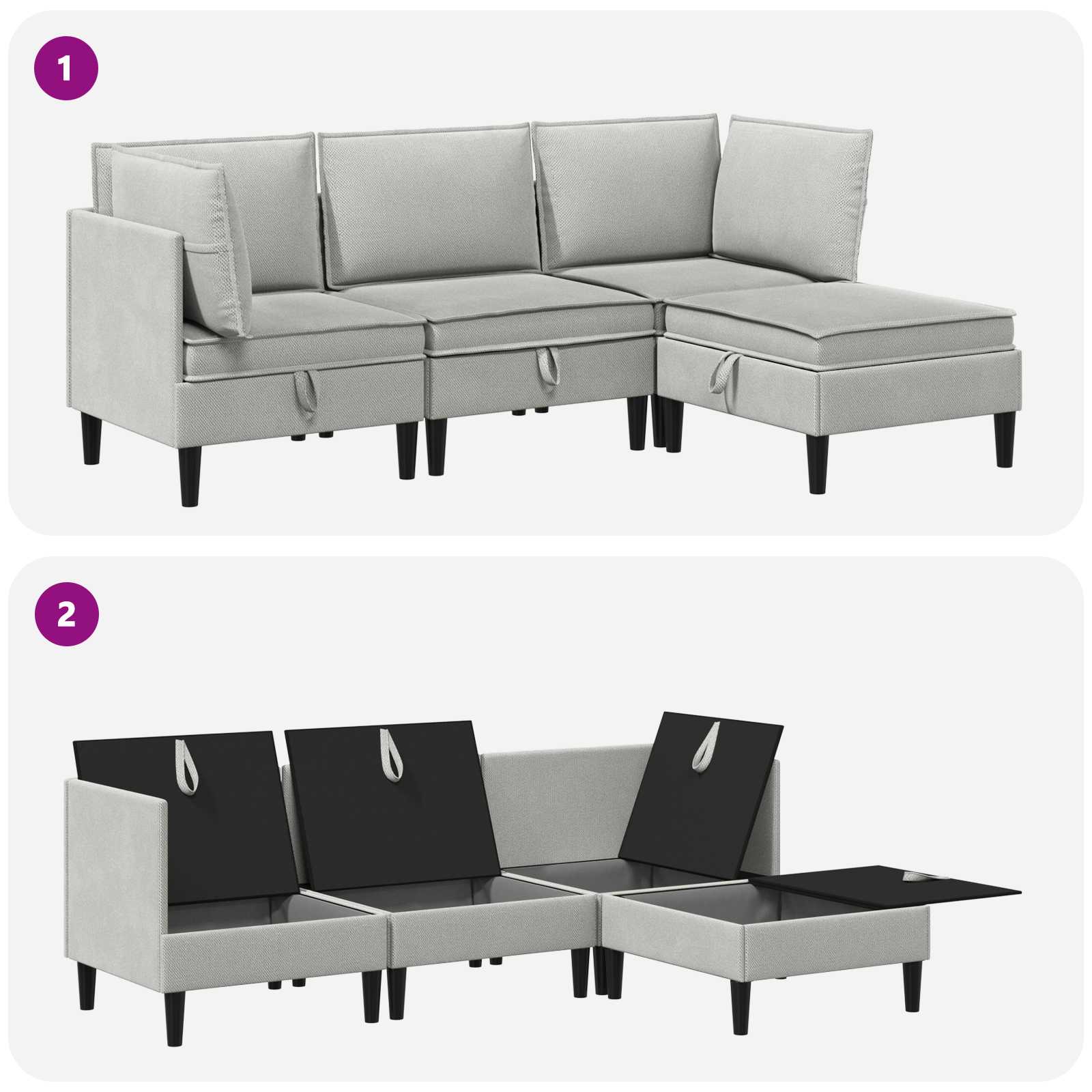Set namještaja za dnevni boravak 4 pcs Svjetlosiva Tkanina