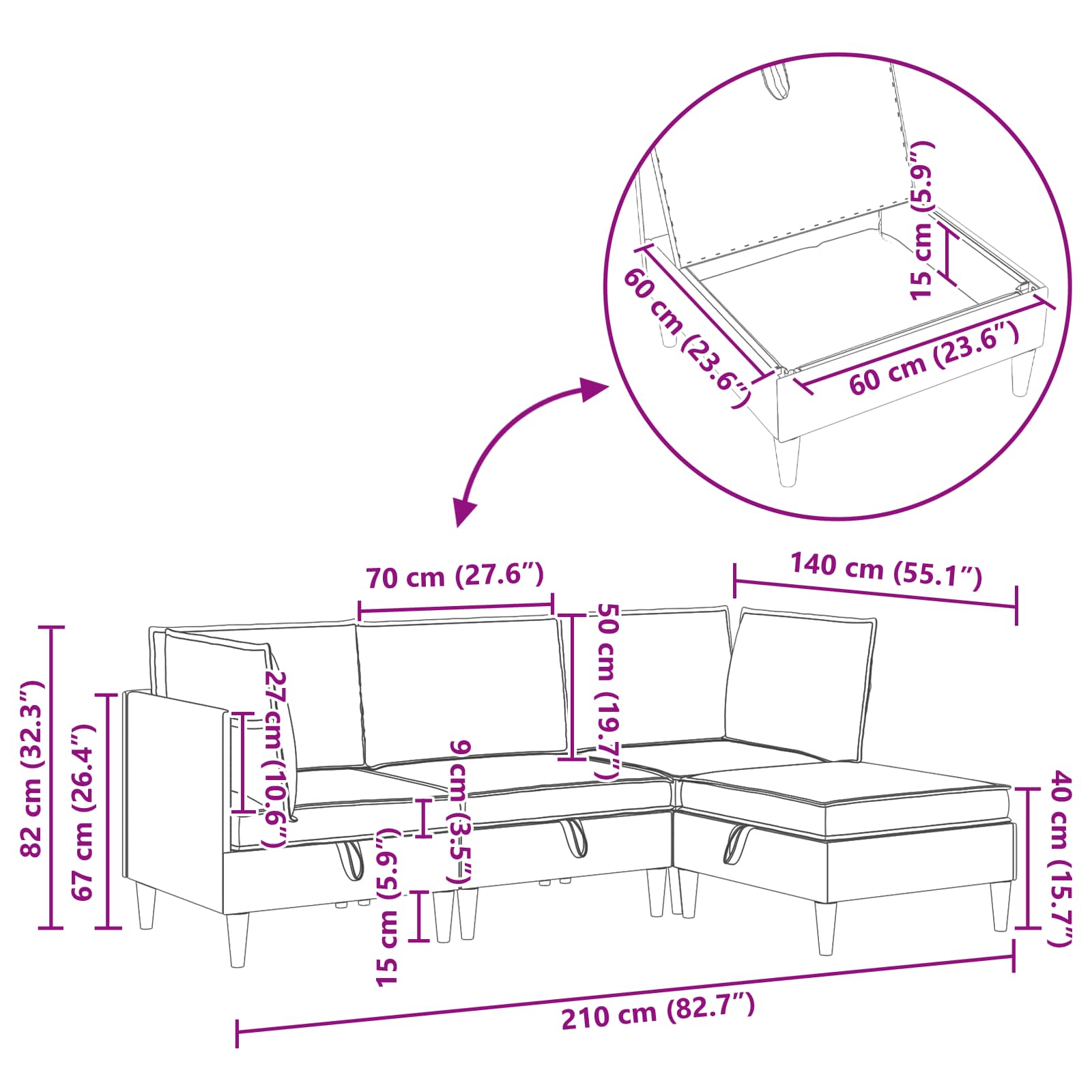 Set namještaja za dnevni boravak 4 pcs Svjetlosiva Tkanina