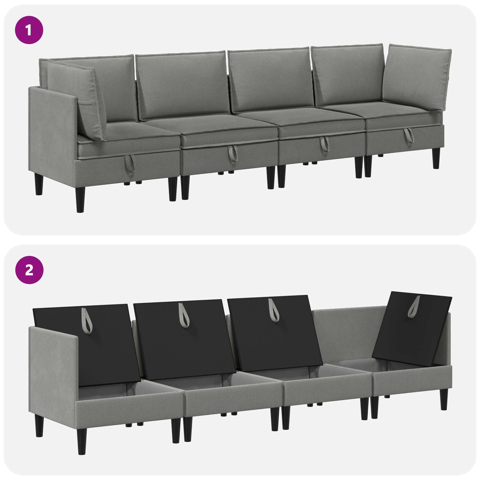 Set namještaja za dnevni boravak 4 pcs Tamnosiva Tkanina