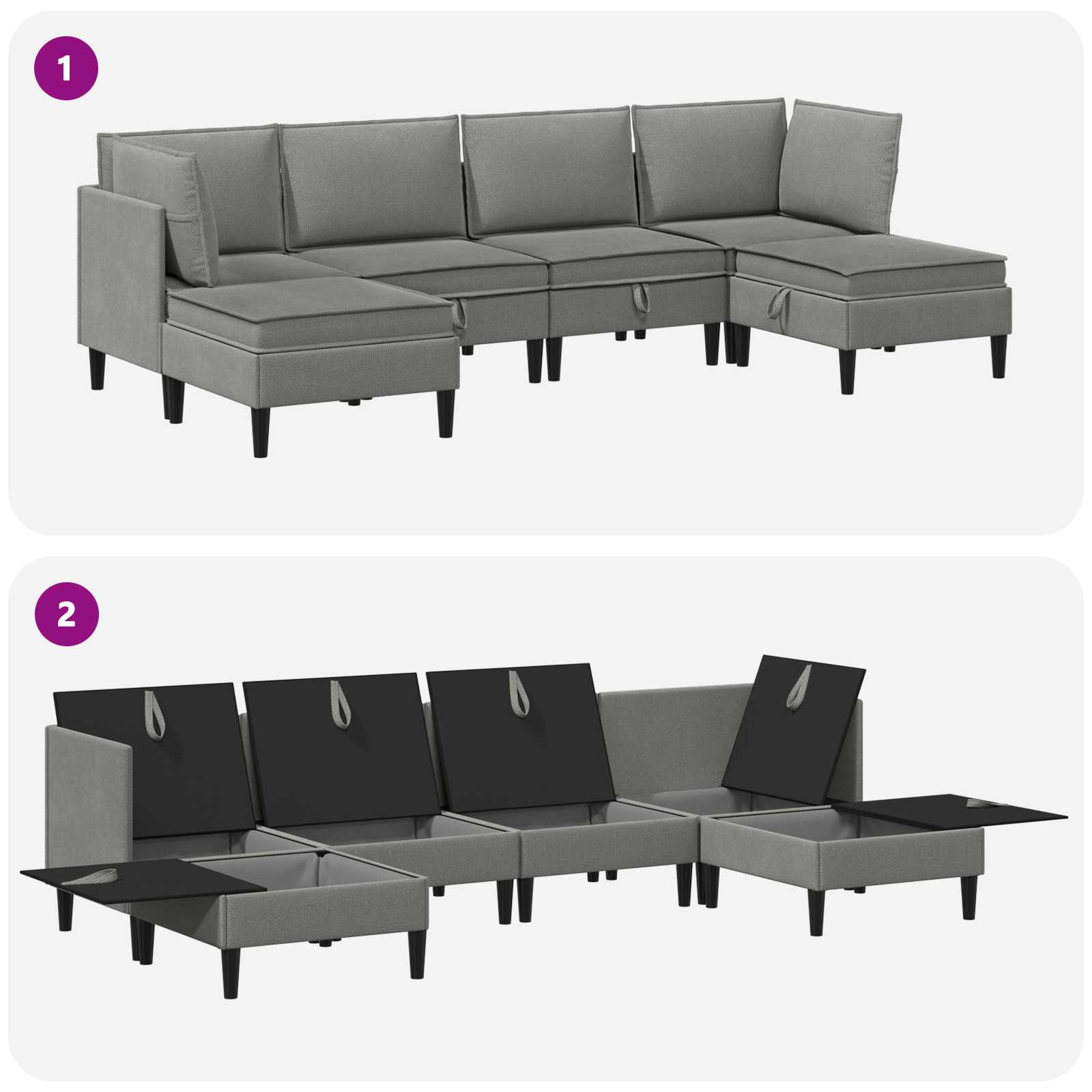 Set namještaja za dnevni boravak 6 pcs Tamnosiva Tkanina
