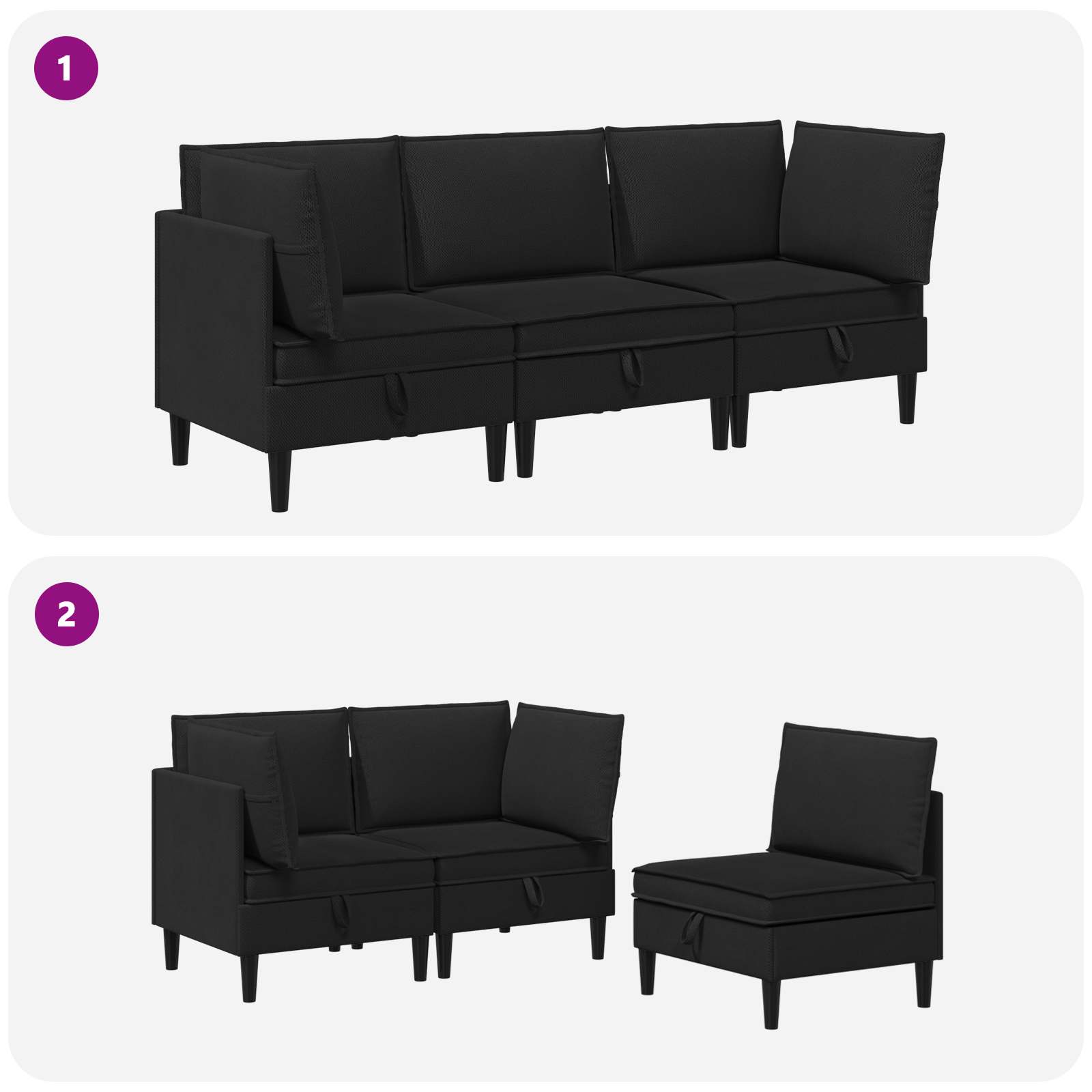 Set namještaja za dnevni boravak 3 pcs Crna Tkanina