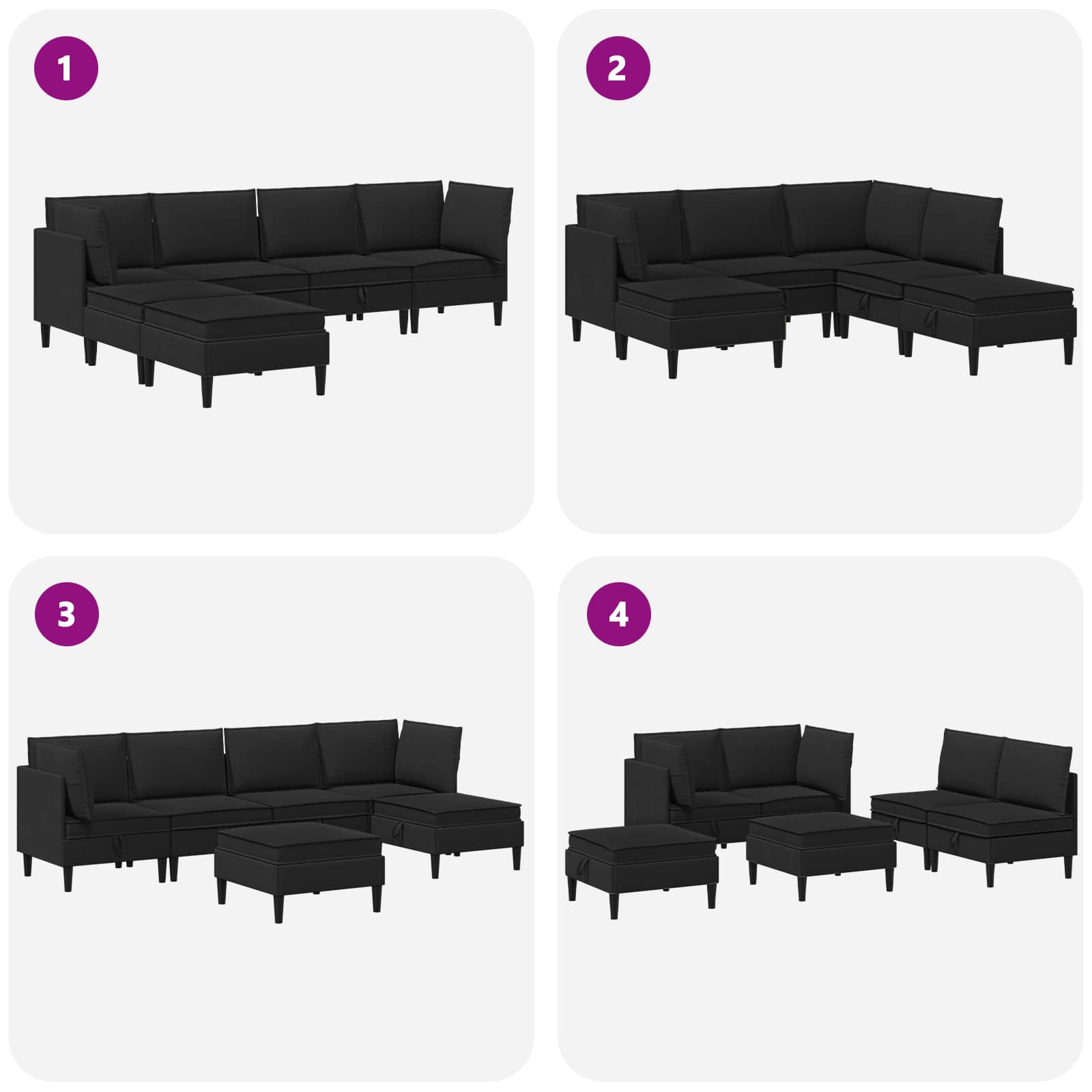 Set namještaja za dnevni boravak 6 pcs Crna Tkanina