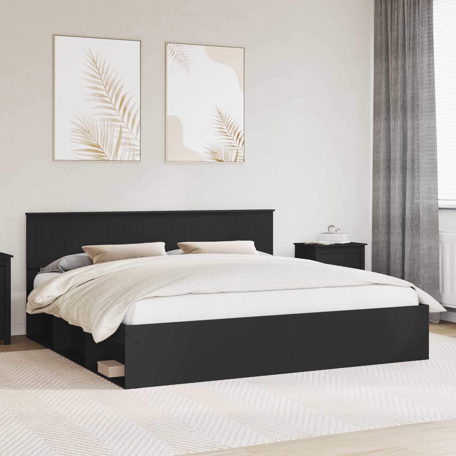 Krevetna konstrukcija Crna 200 x 200 cm Čvrsto borovo drvo