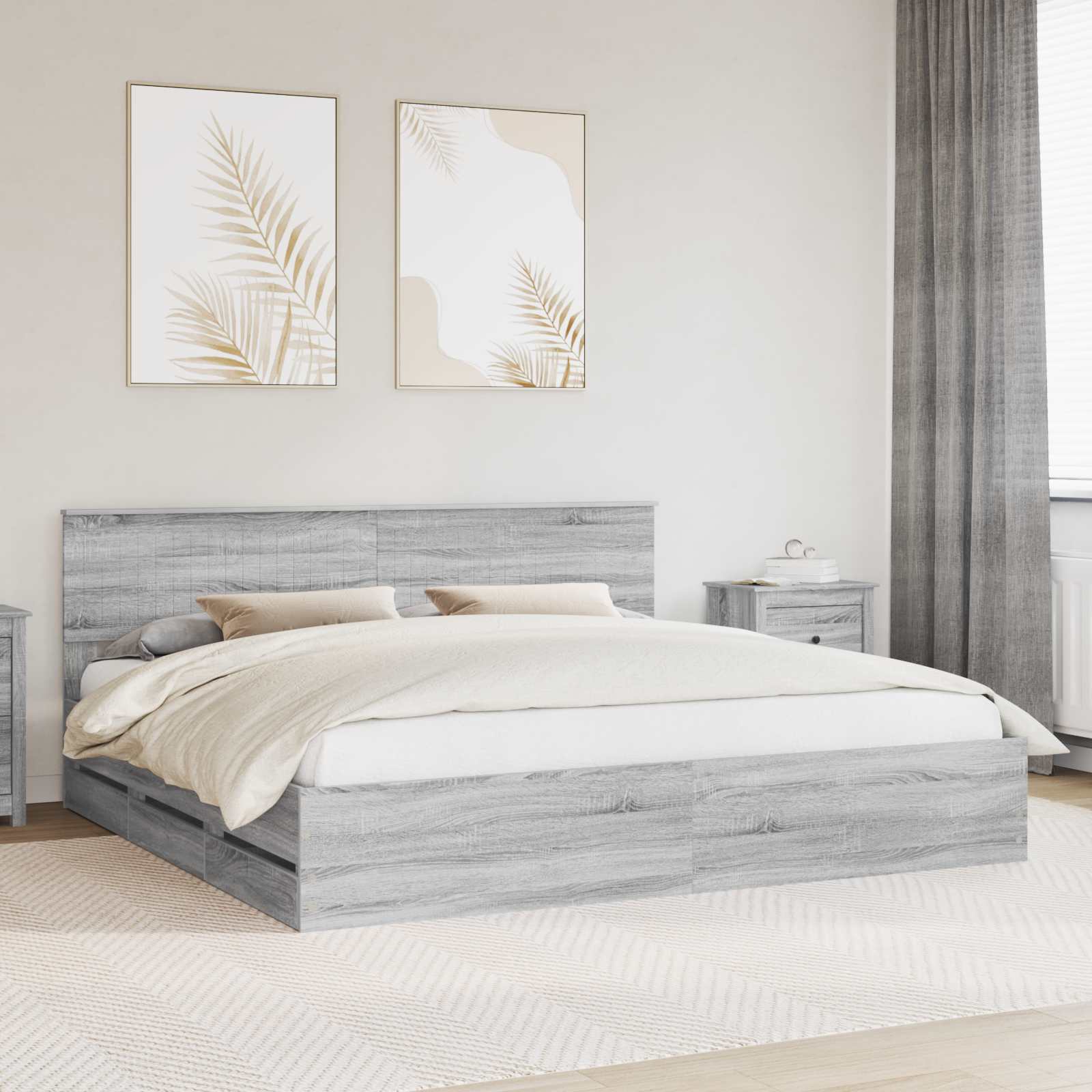 Krevetna konstrukcija Siva Sonoma 200 x 200 cm Inženjersko Drvo