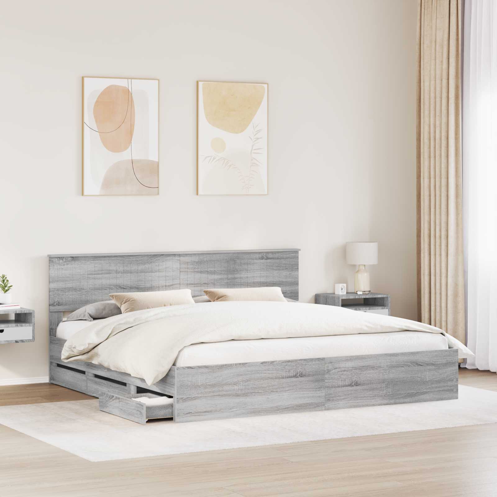 Krevetna konstrukcija Siva Sonoma 200 x 200 cm Inženjersko Drvo