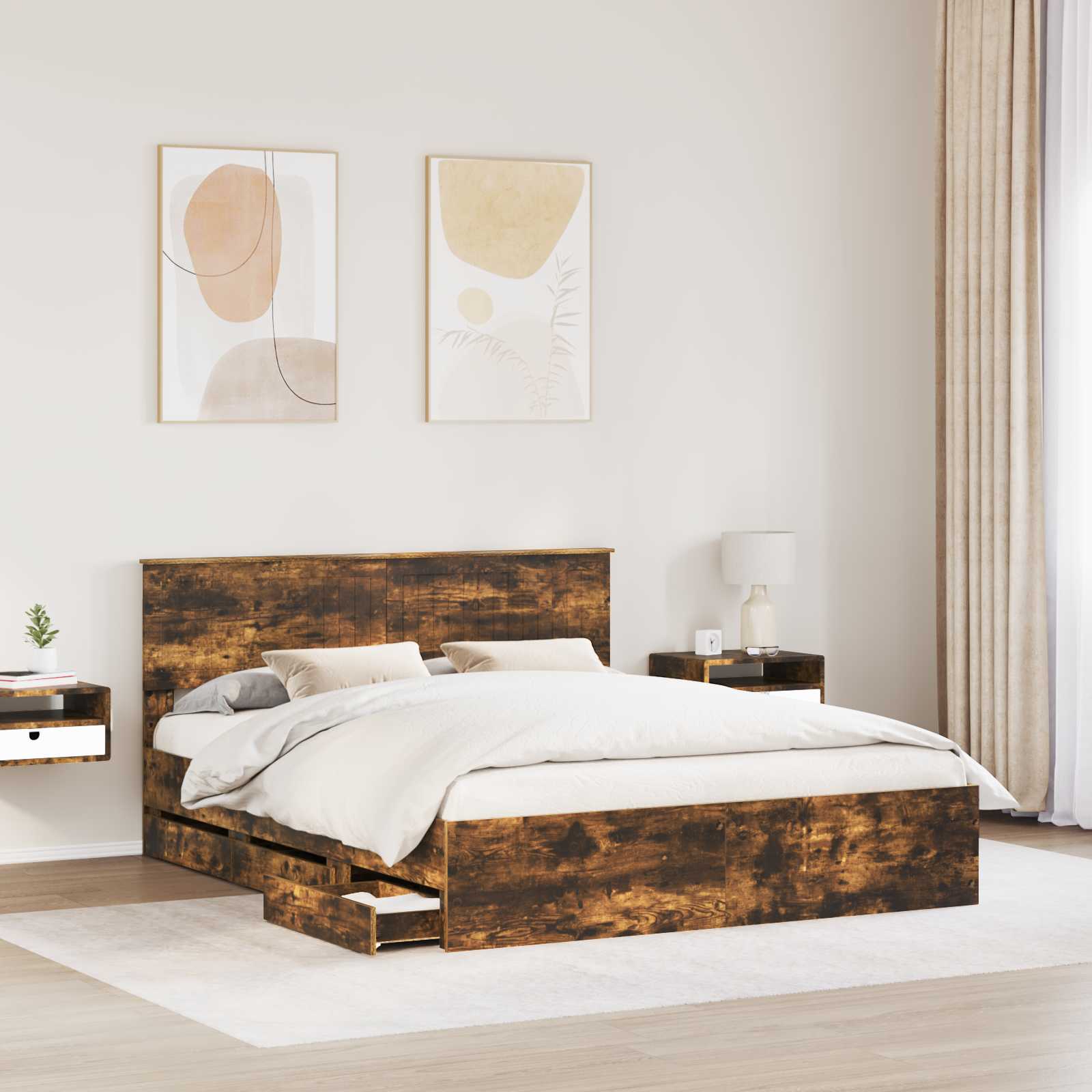 Krevetna konstrukcija s ladicama Dimljeni hrast 160 x 200 cm