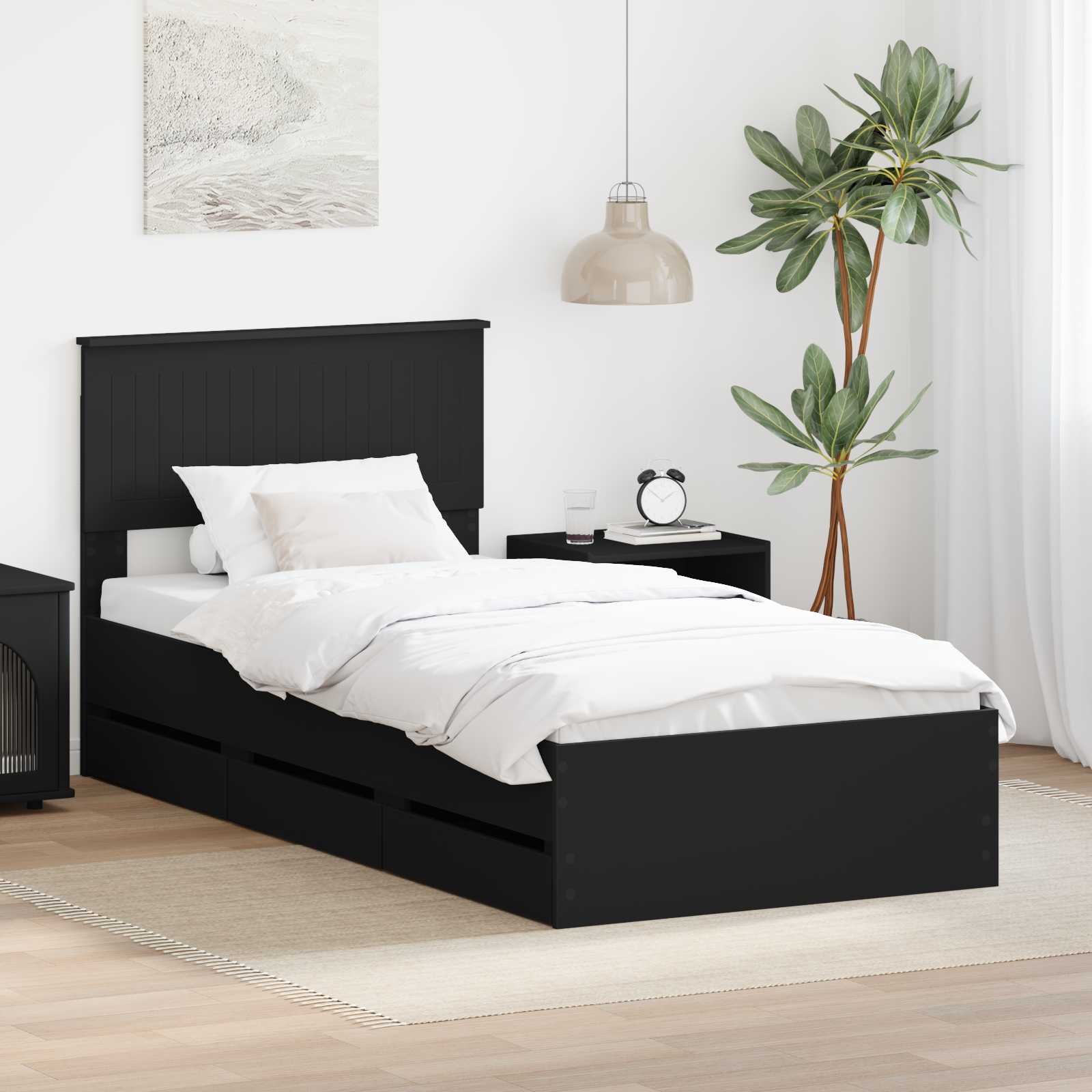 Krevetna konstrukcija Crna 90 x 200 cm Inženjersko Drvo