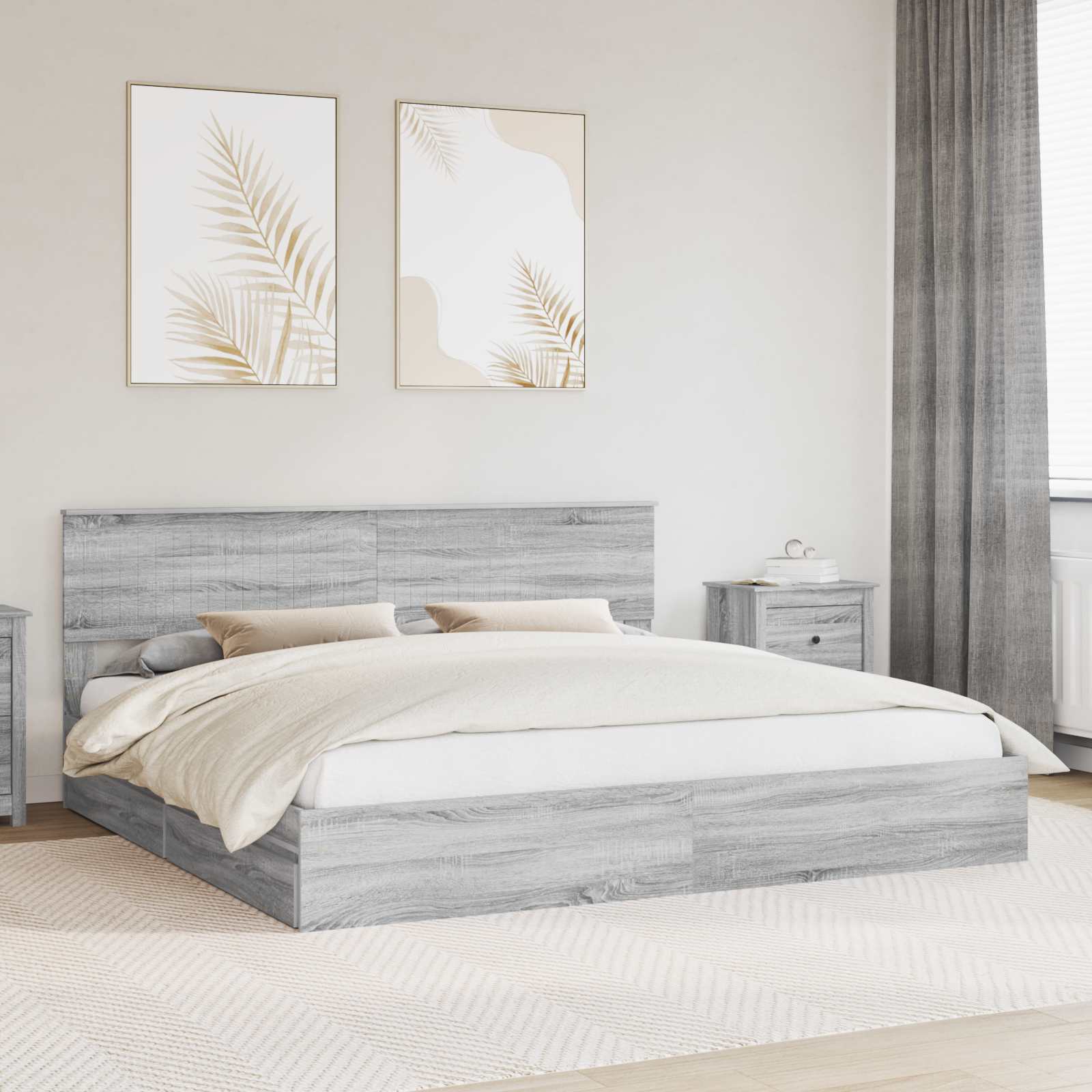Krevet s od storage Siva Sonoma 200 x 200 cm Konstruirano drvo