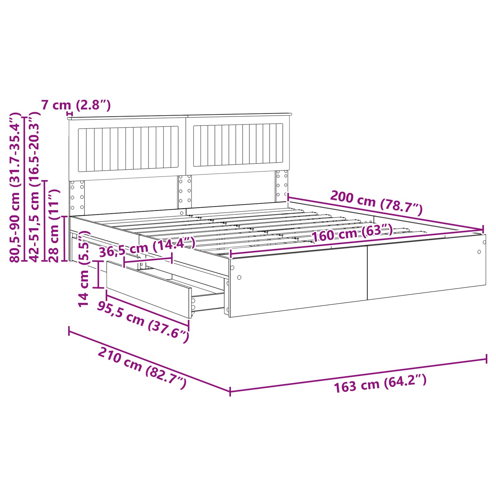 Krevet s od storage Sonoma hrast 160 x 200 cm Konstruirano drvo