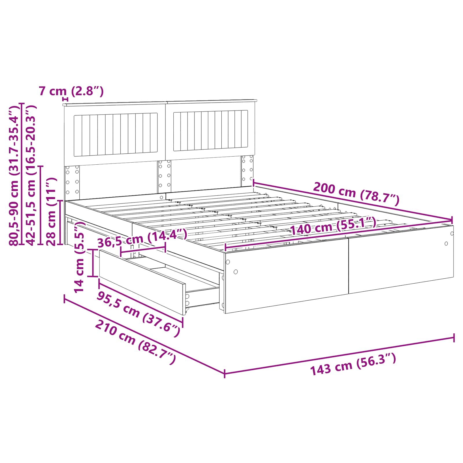 Krevet s od storage Sonoma hrast 140 x 200 cm Konstruirano drvo