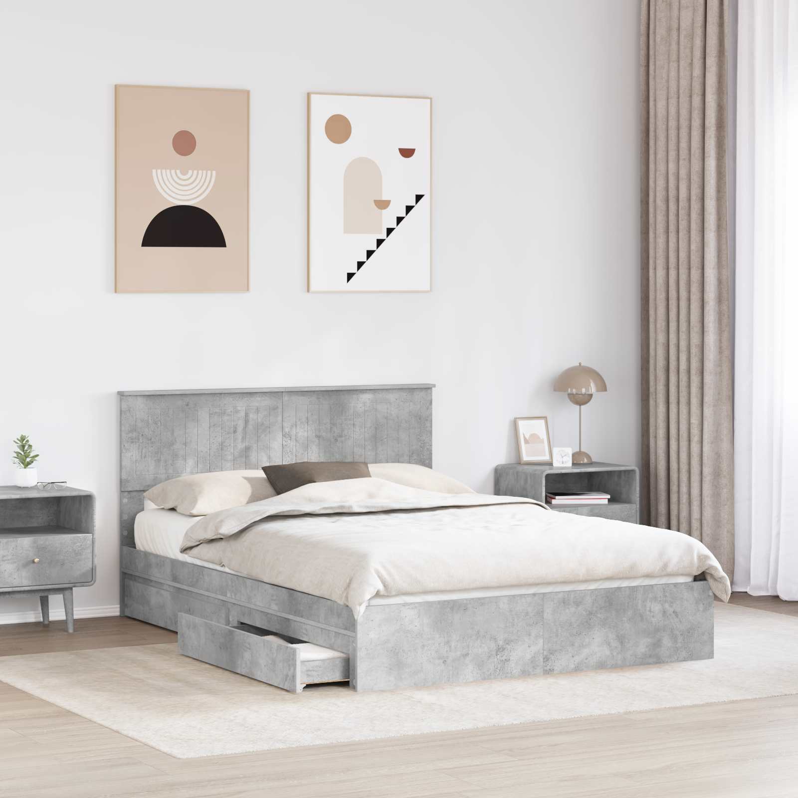 Krevet s od storage s uzglavljem Betonski sivi 135 x 190 cm
