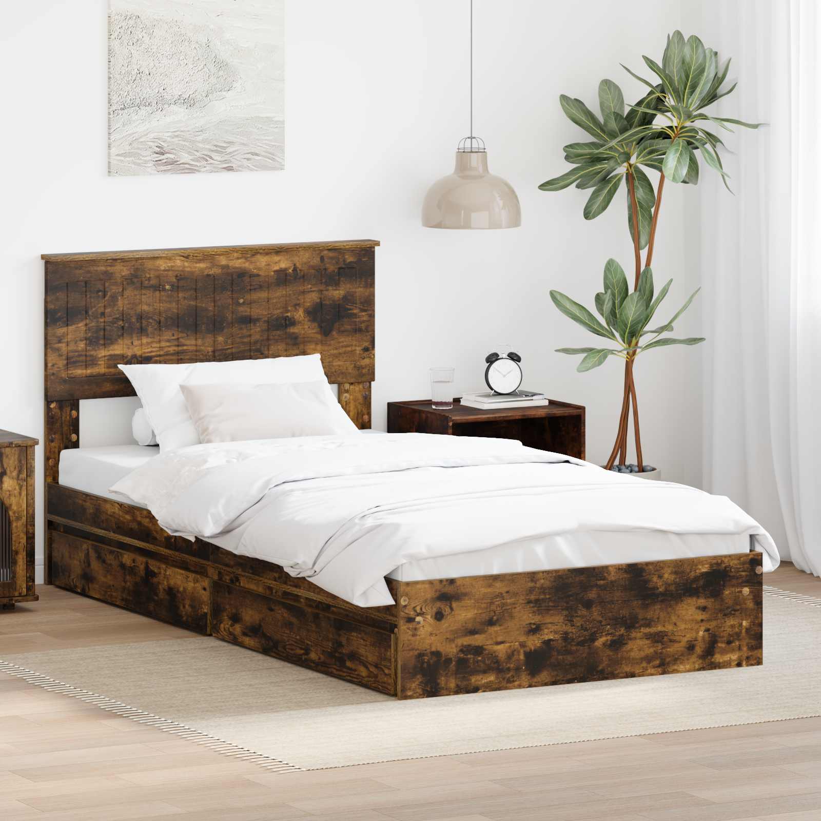 Krevet s od storage s uzglavljem Dimljeni hrast 100 x 200 cm