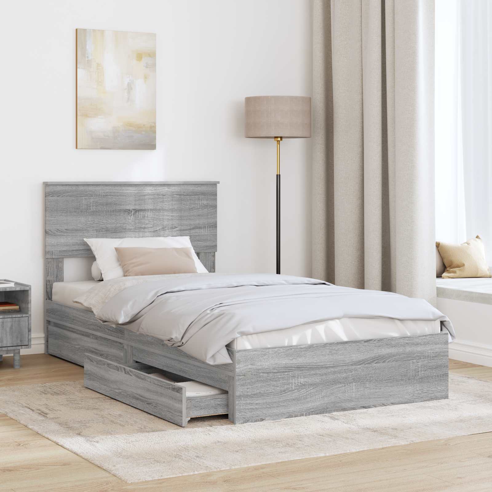 Krevet s od storage Siva Sonoma 100 x 200 cm Konstruirano drvo