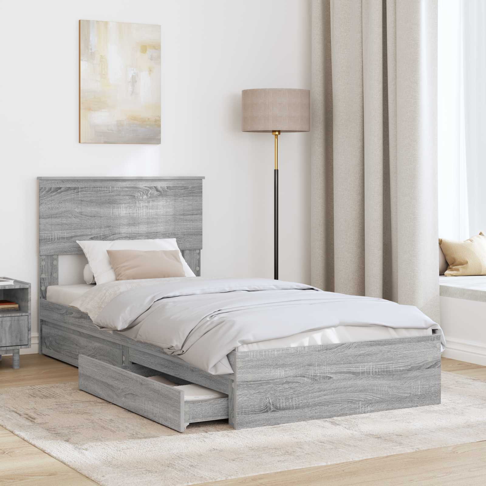 Krevet s od storage Siva Sonoma 90 x 200 cm Konstruirano drvo