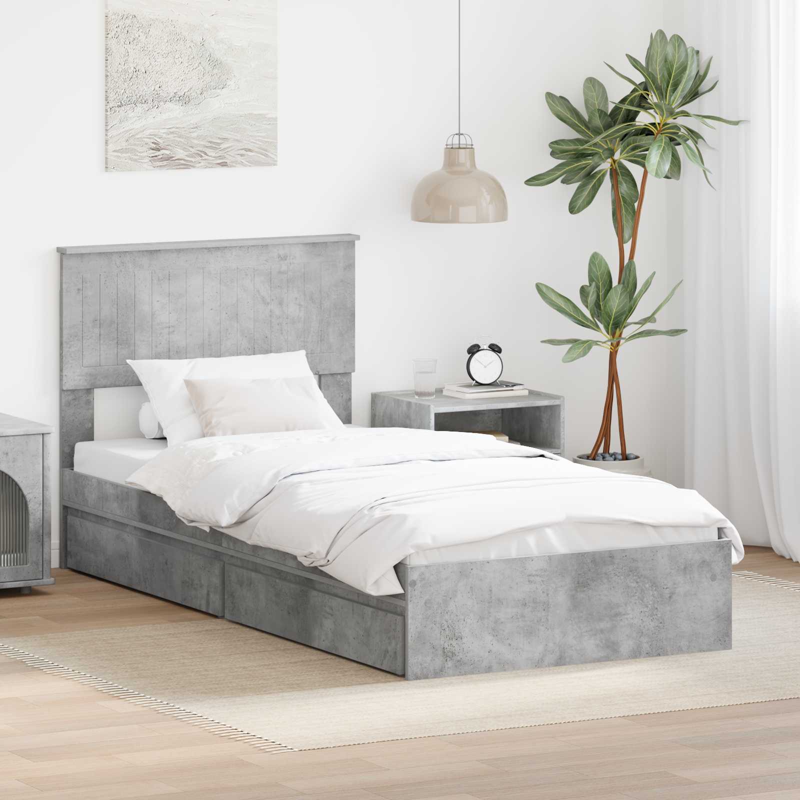 Krevet s od storage Betonski sivi 90 x 190 cm Konstruirano drvo