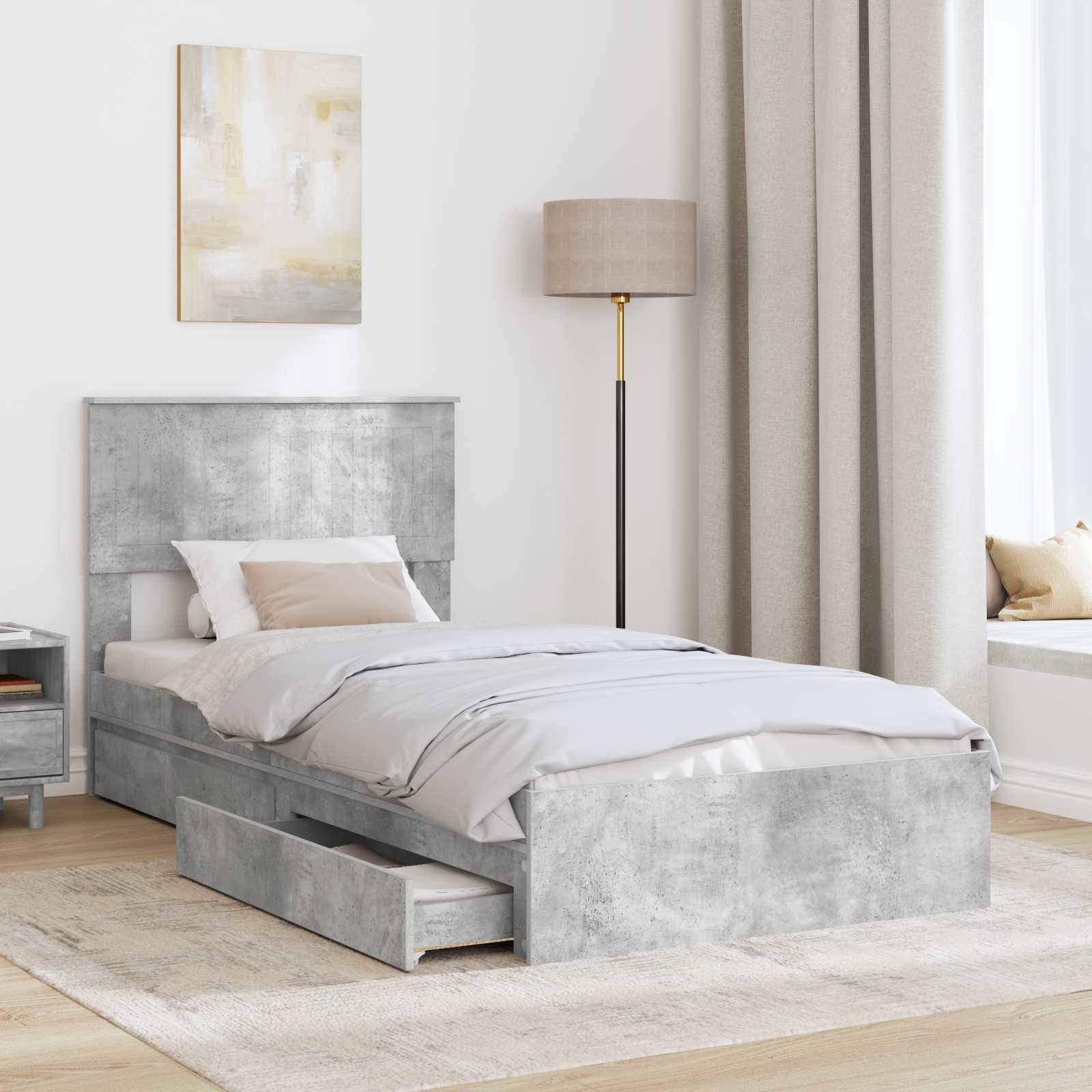 Krevet s od storage Betonski sivi 90 x 190 cm Konstruirano drvo