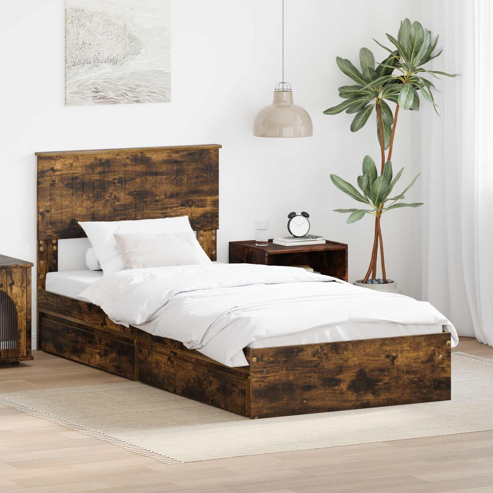 Krevet s od storage s uzglavljem Dimljeni hrast 90 x 190 cm
