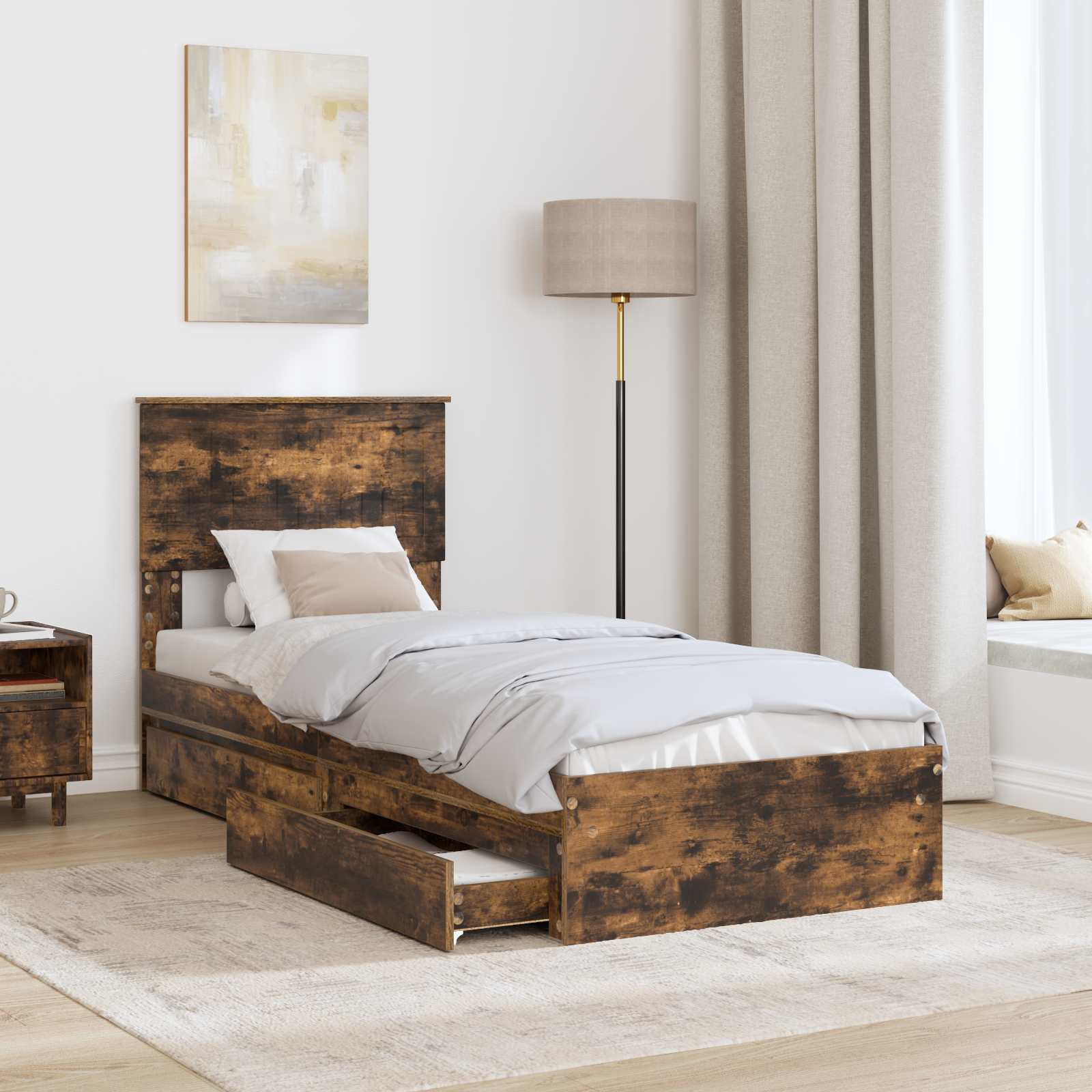Krevet s od storage s uzglavljem Dimljeni hrast 75 x 190 cm