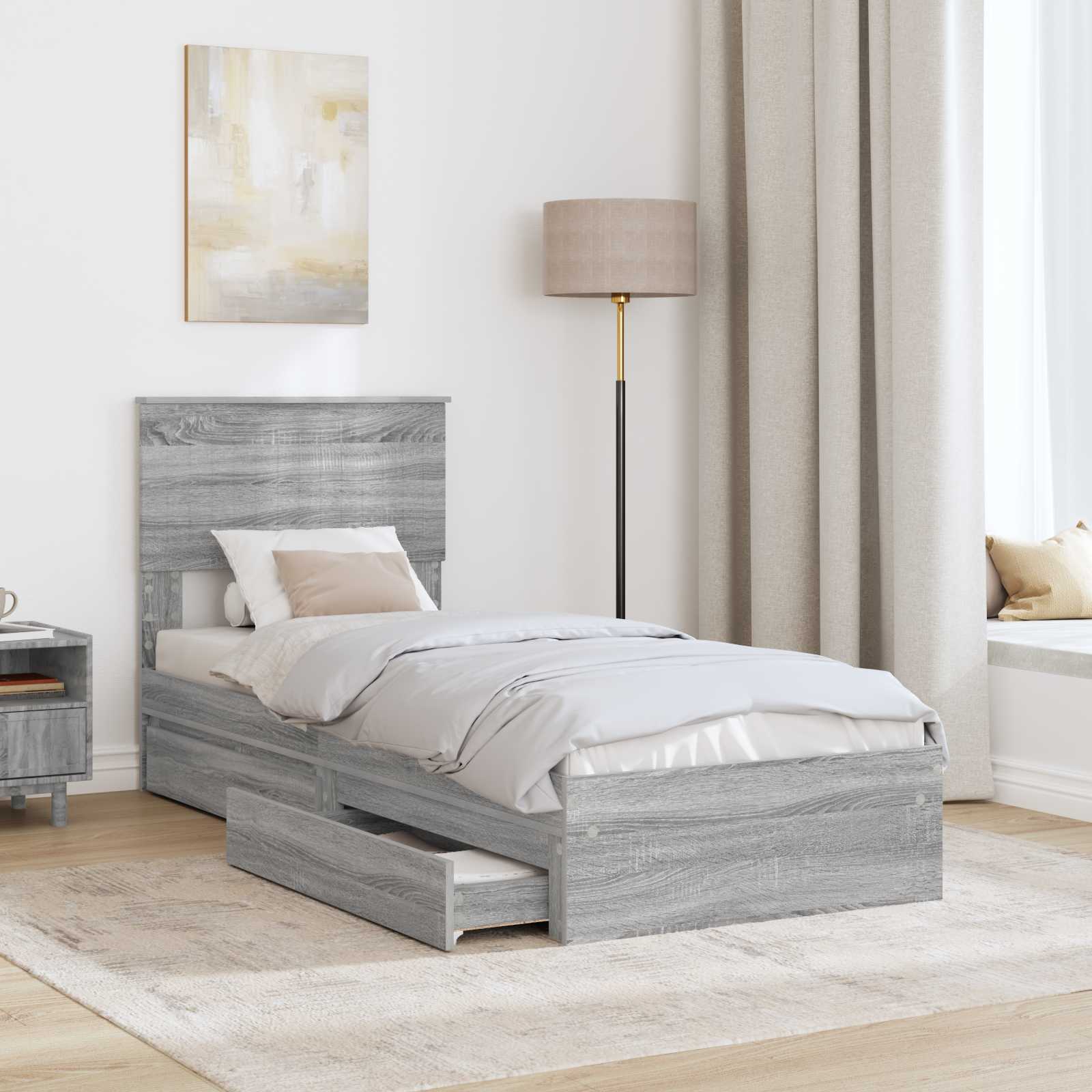 Krevet s od storage Siva Sonoma 75 x 190 cm Konstruirano drvo