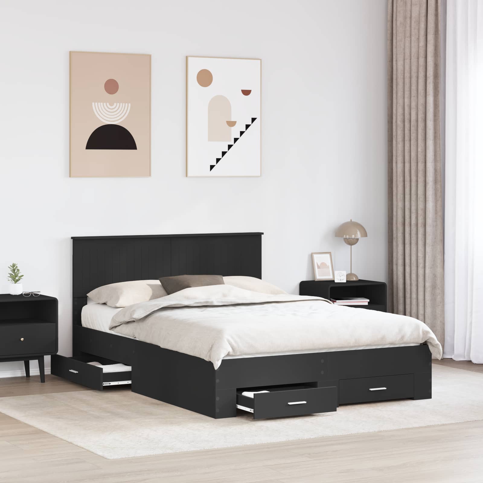 Krevetna konstrukcija Crna 135 x 190 cm Konstruirano drvo