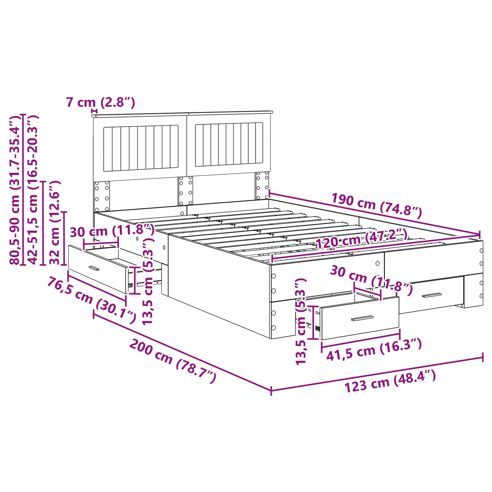Krevetna konstrukcija s uzglavljem Siva Sonoma 120 x 190 cm