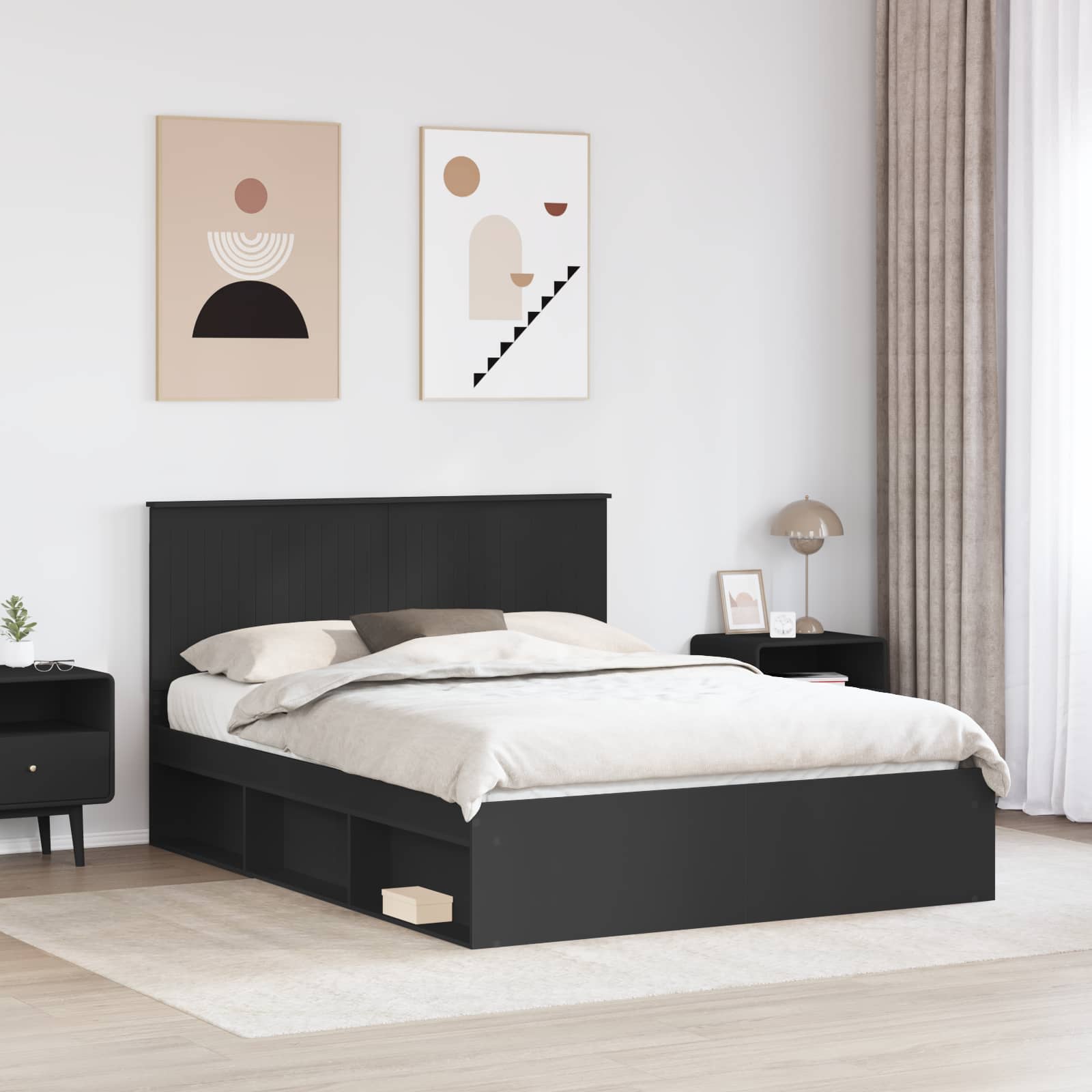 Krevetna konstrukcija Crna 150 x 200 cm Čvrsto borovo drvo