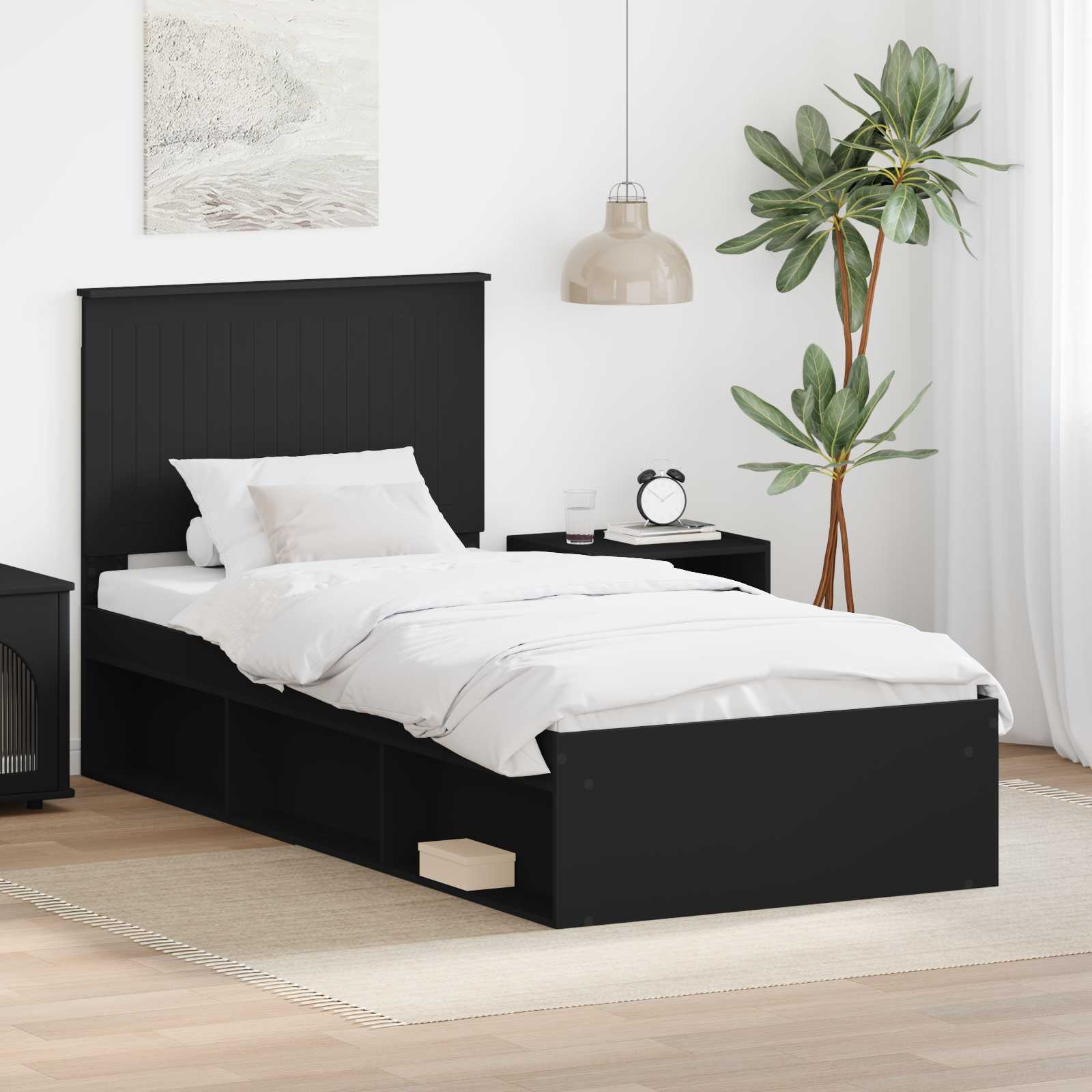 Krevetna konstrukcija Crna 90 x 190 cm Čvrsto borovo drvo