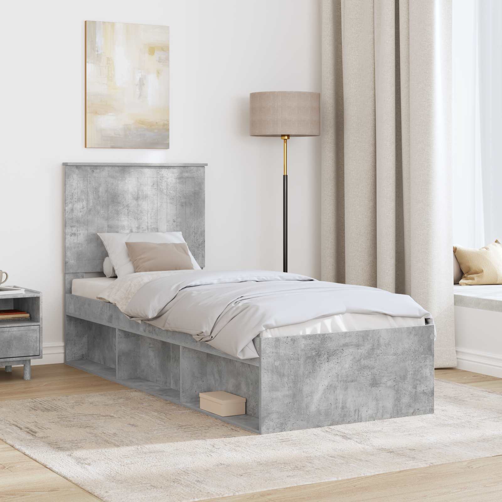 Krevetna konstrukcija s uzglavljem Betonska siva 75 x 190 cm