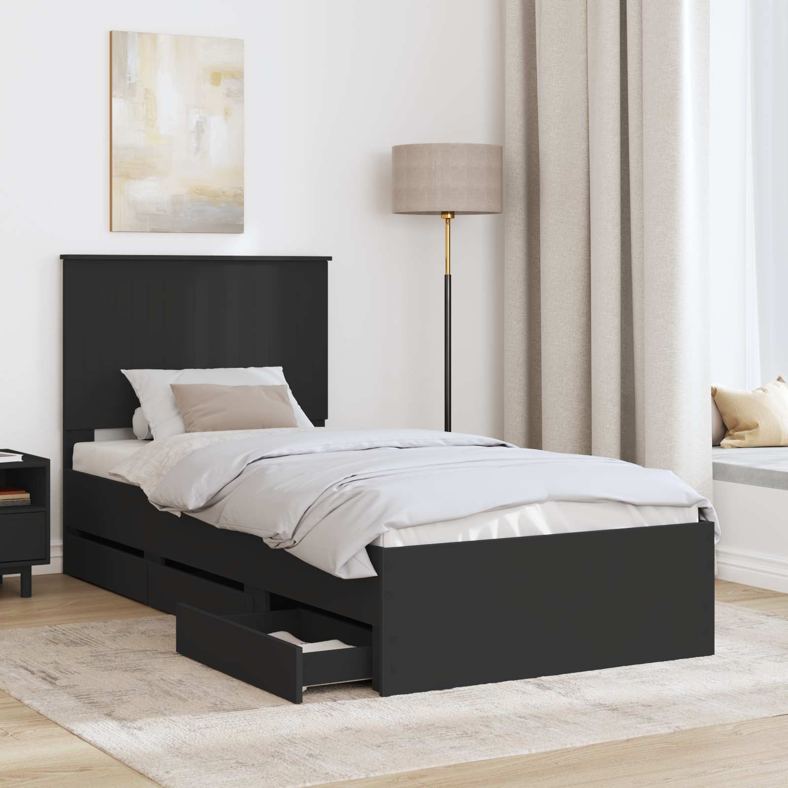 Krevetna konstrukcija Crna 90 x 200 cm Inženjersko Drvo