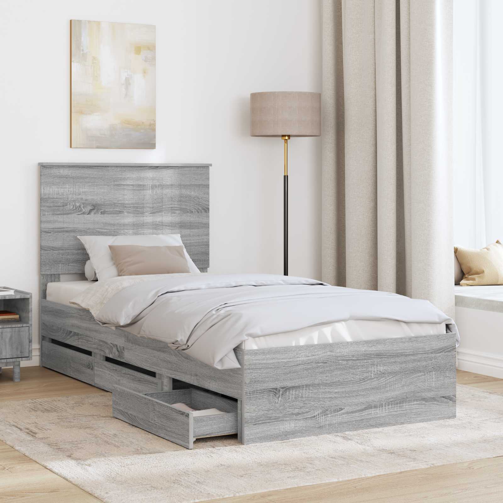 Krevetna konstrukcija Siva Sonoma 90 x 200 cm Inženjersko Drvo