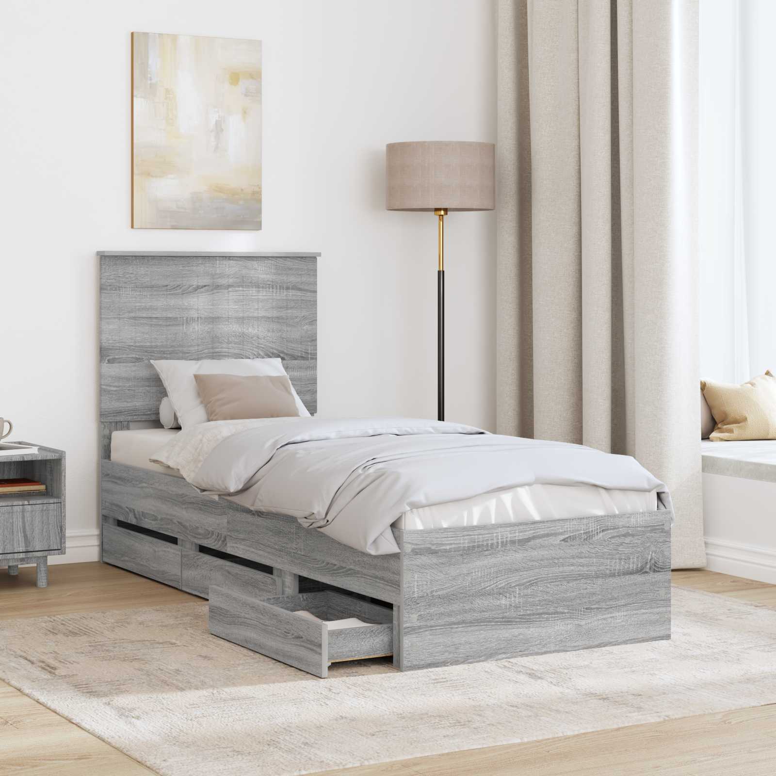 Krevetna konstrukcija Siva Sonoma 75 x 190 cm Inženjersko Drvo