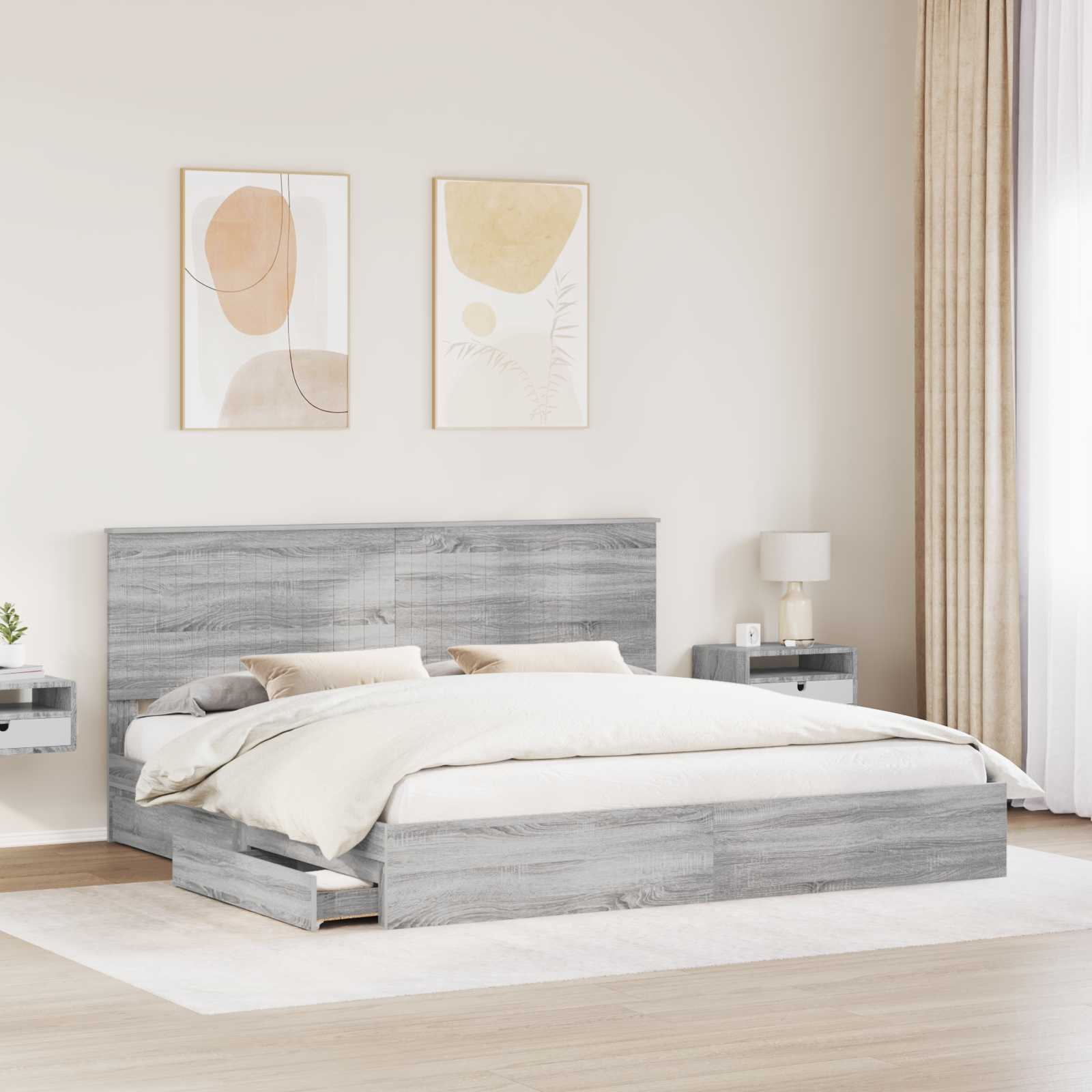 Krevet s od storage Siva Sonoma 200 x 200 cm Konstruirano drvo