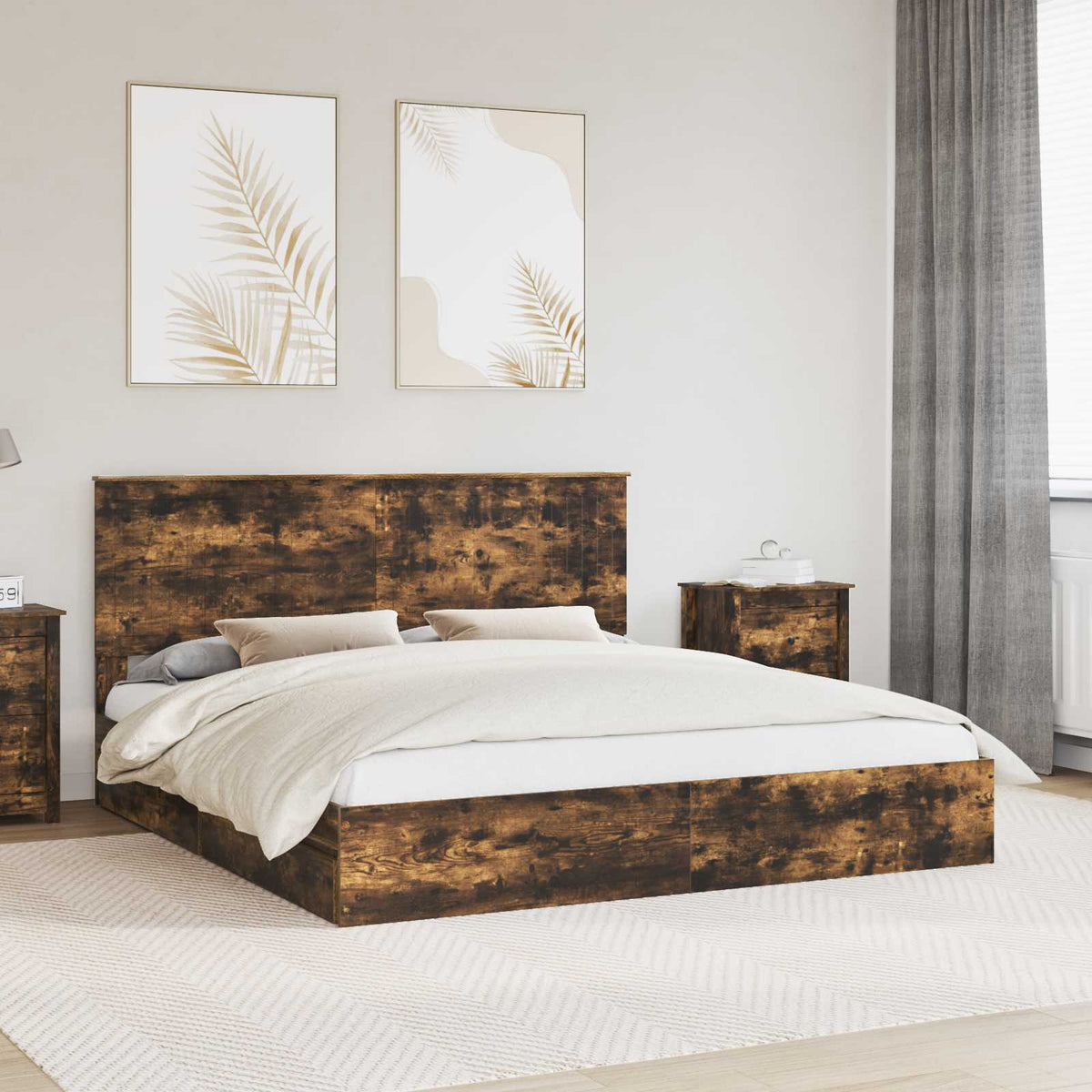 Krevet s od storage s ladicama Dimljeni hrast 180 x 200 cm