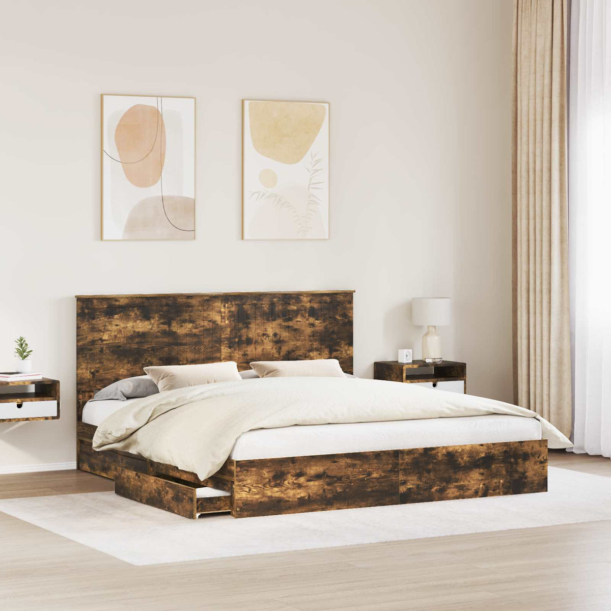 Krevet s od storage s ladicama Dimljeni hrast 180 x 200 cm