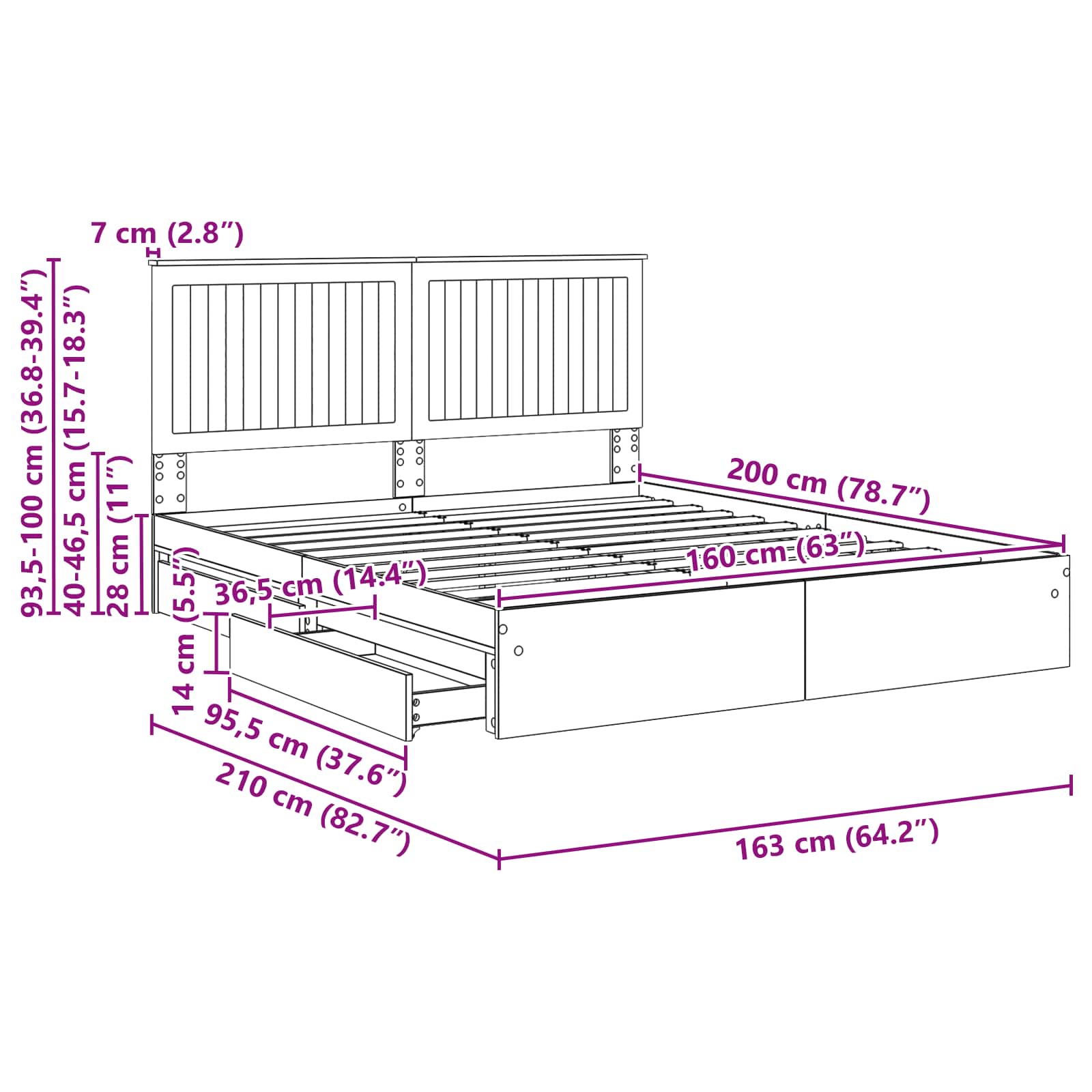 Krevet s od storage Siva Sonoma 160 x 200 cm Konstruirano drvo