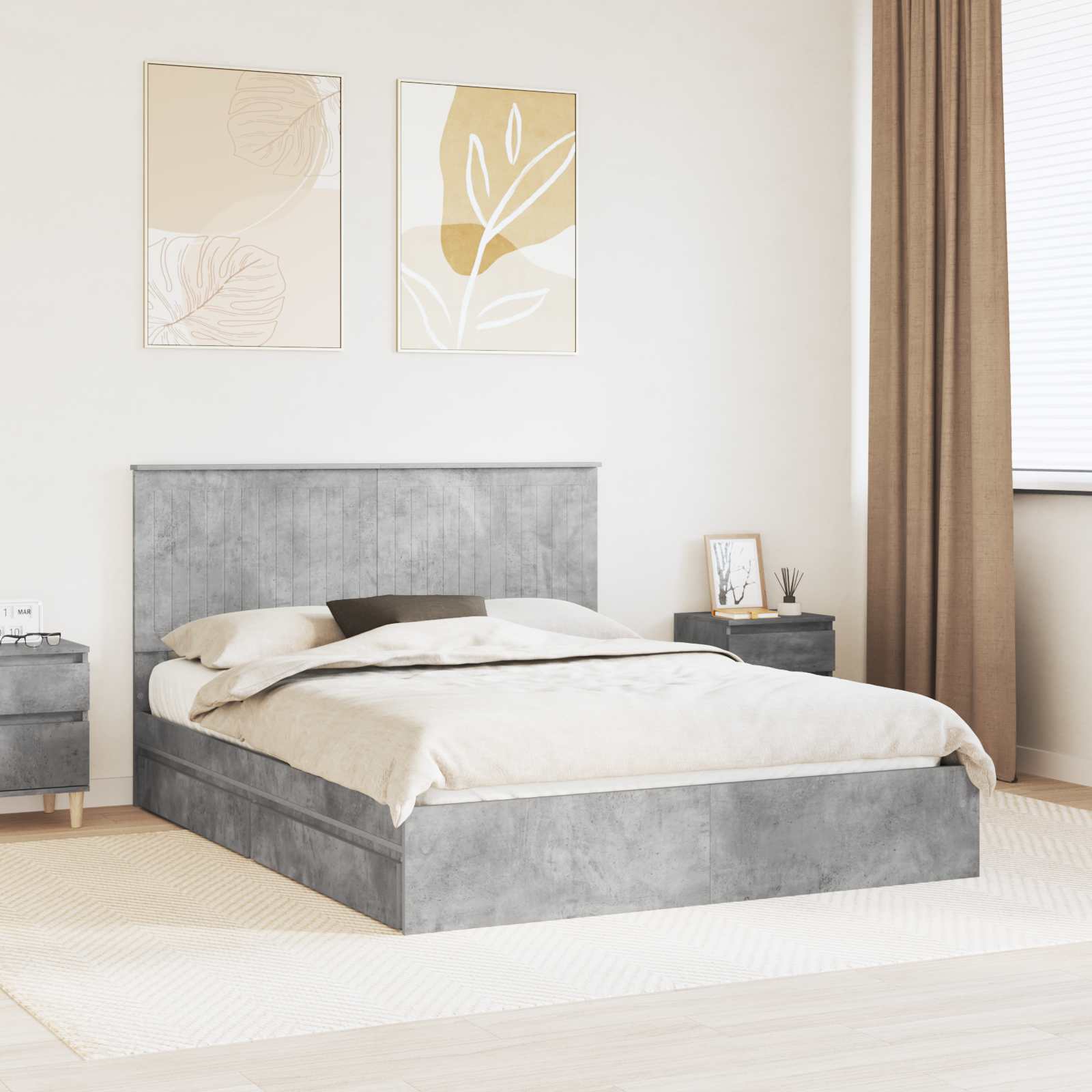 Krevet s od storage s uzglavljem Betonski sivi 150 x 200 cm