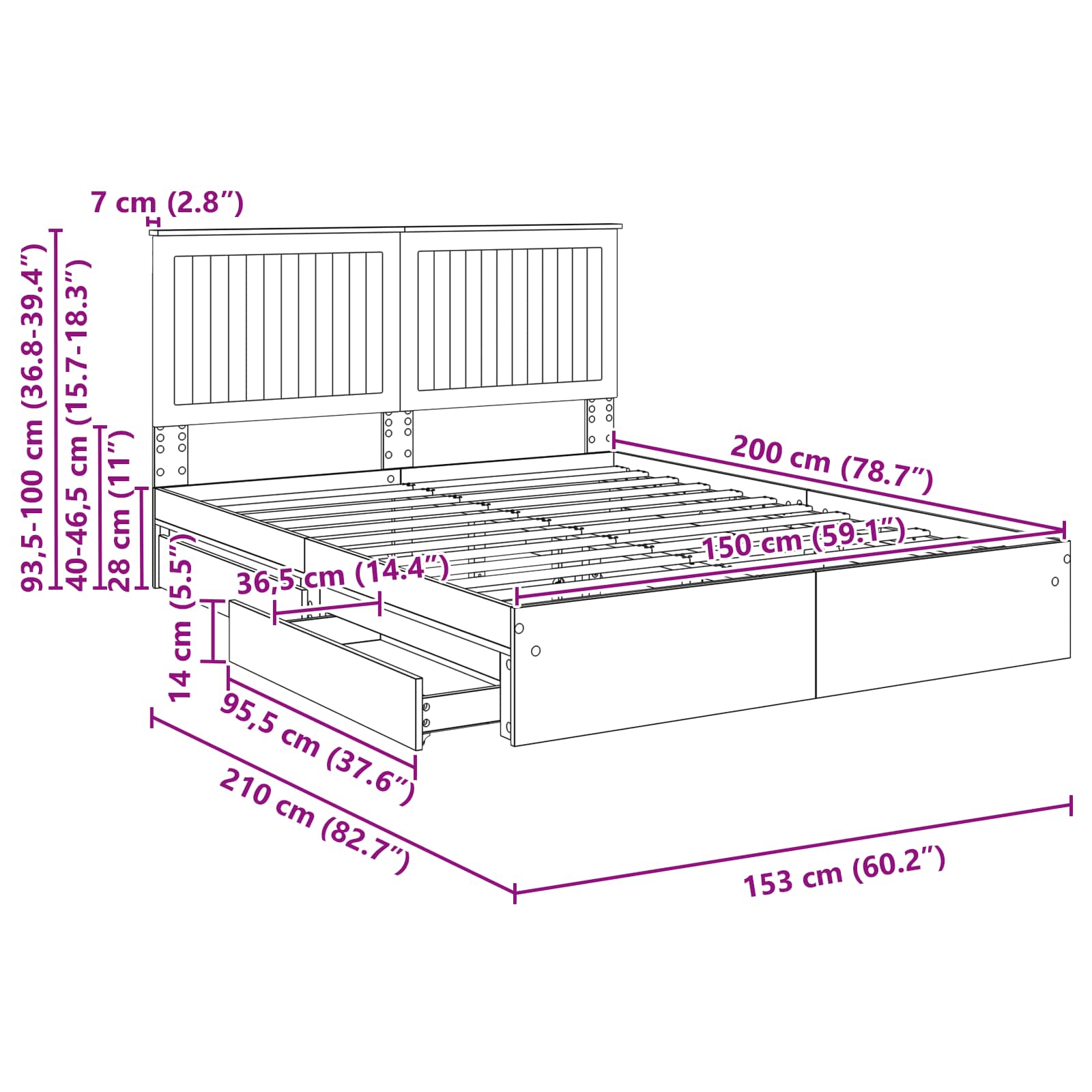 Krevet s od storage s uzglavljem Betonski sivi 150 x 200 cm
