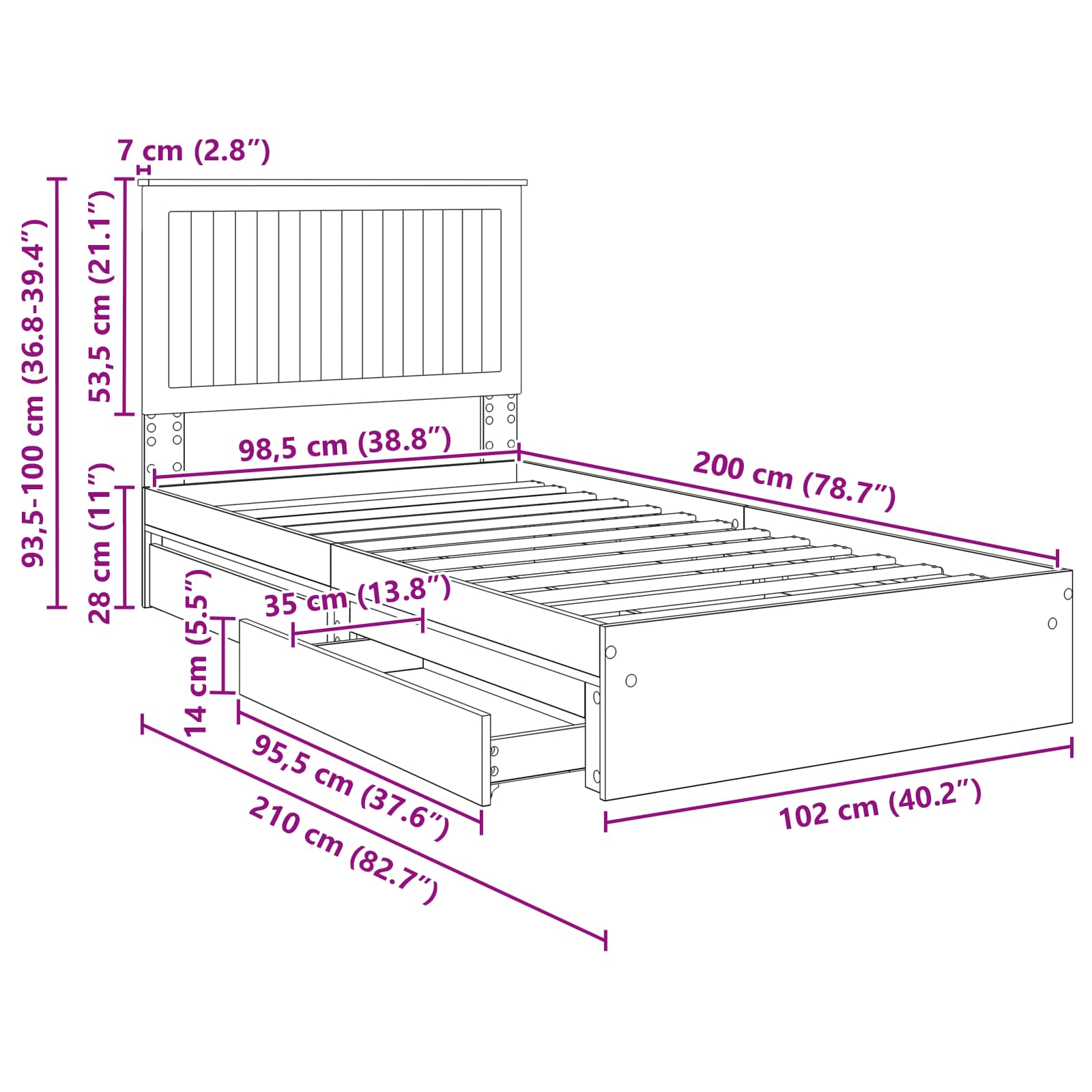Krevet s od storage Sonoma hrast 100 x 200 cm Konstruirano drvo