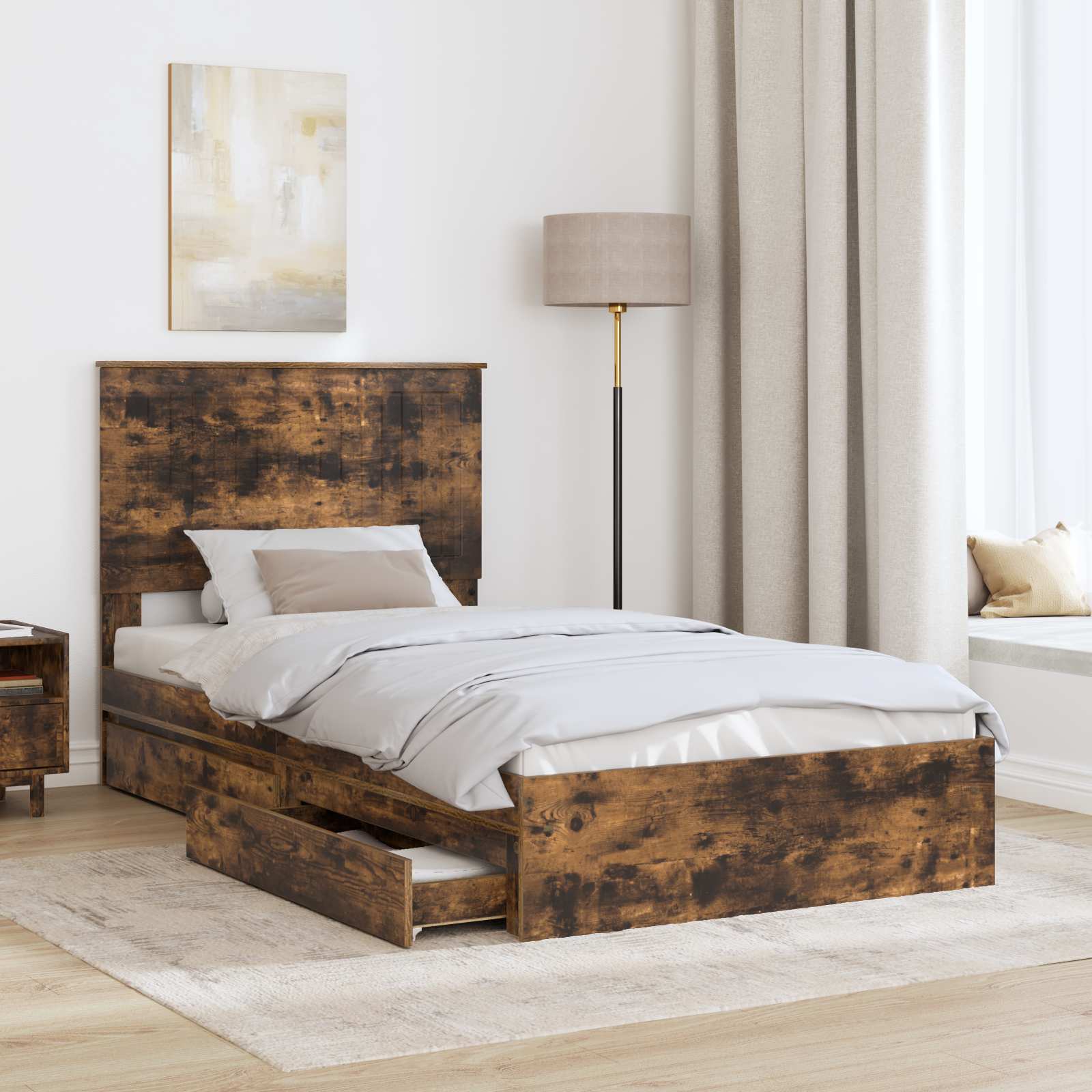 Krevet s od storage s uzglavljem Dimljeni hrast 100 x 200 cm