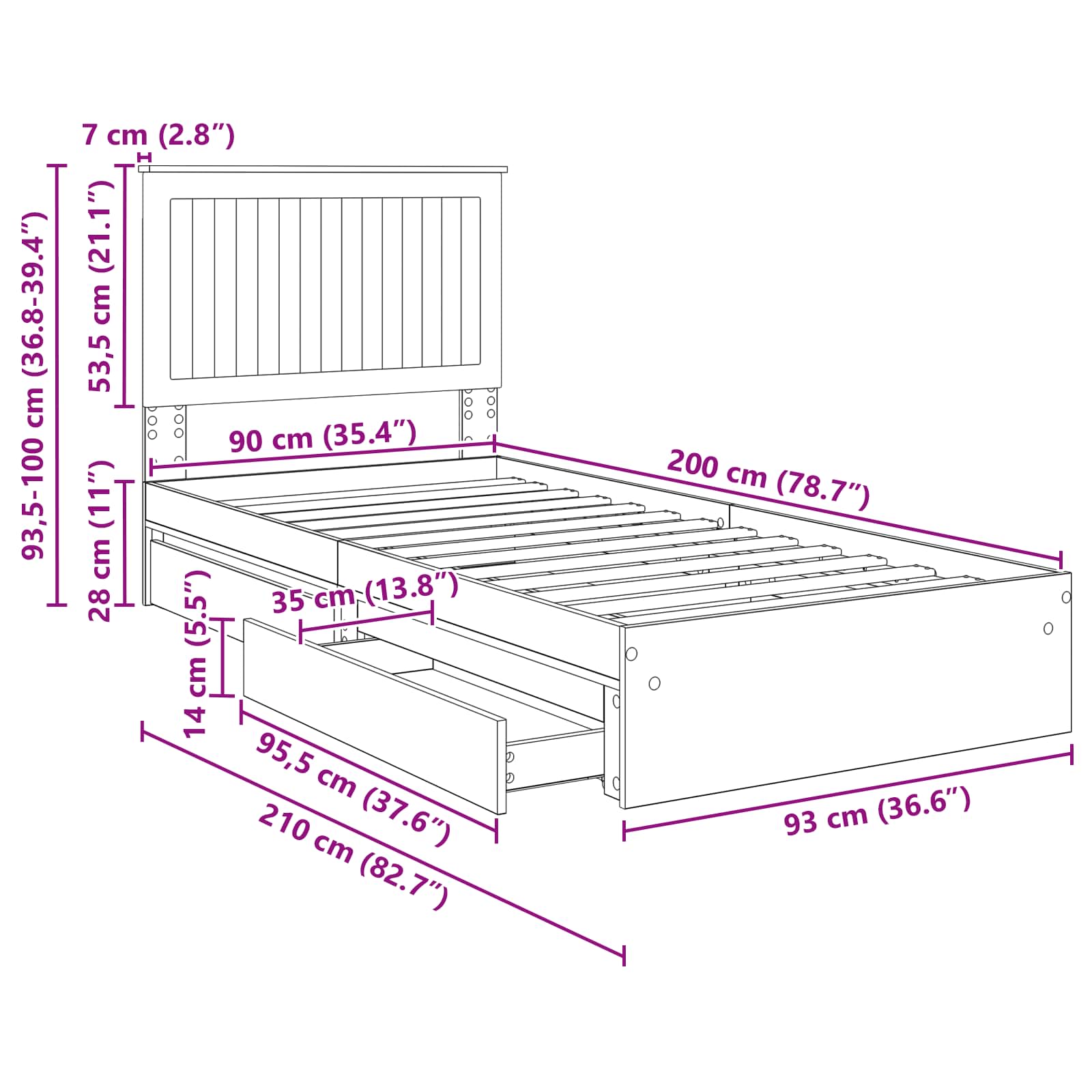 Krevet s od storage Bijelo 90 x 200 cm Konstruirano drvo