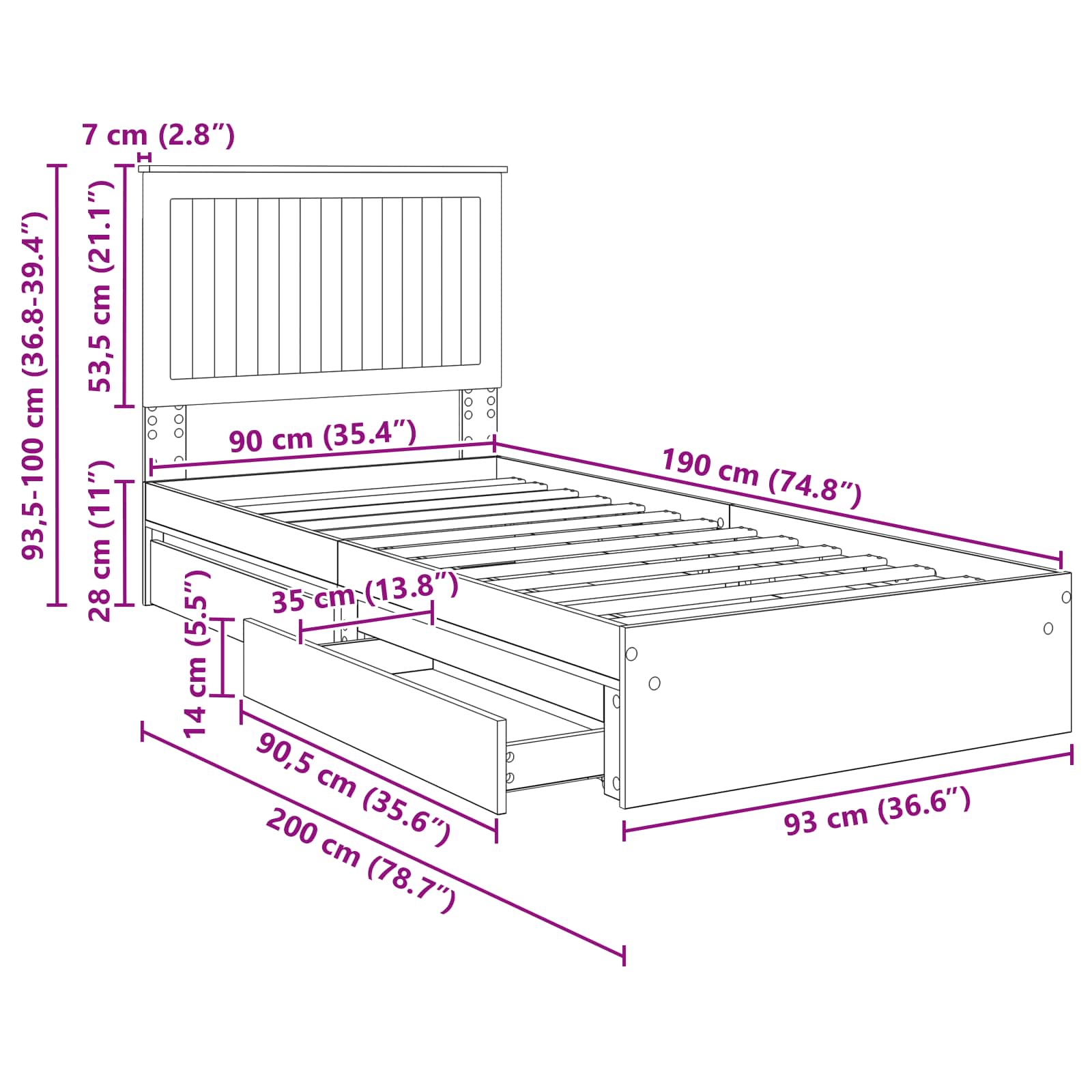 Krevet s od storage Betonski sivi 90 x 190 cm Konstruirano drvo