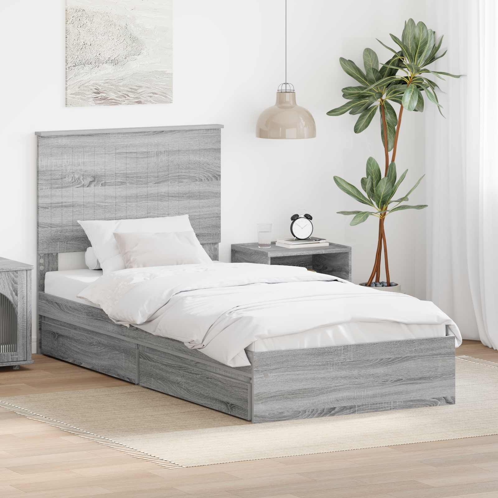 Krevet s od storage Siva Sonoma 90 x 190 cm Konstruirano drvo