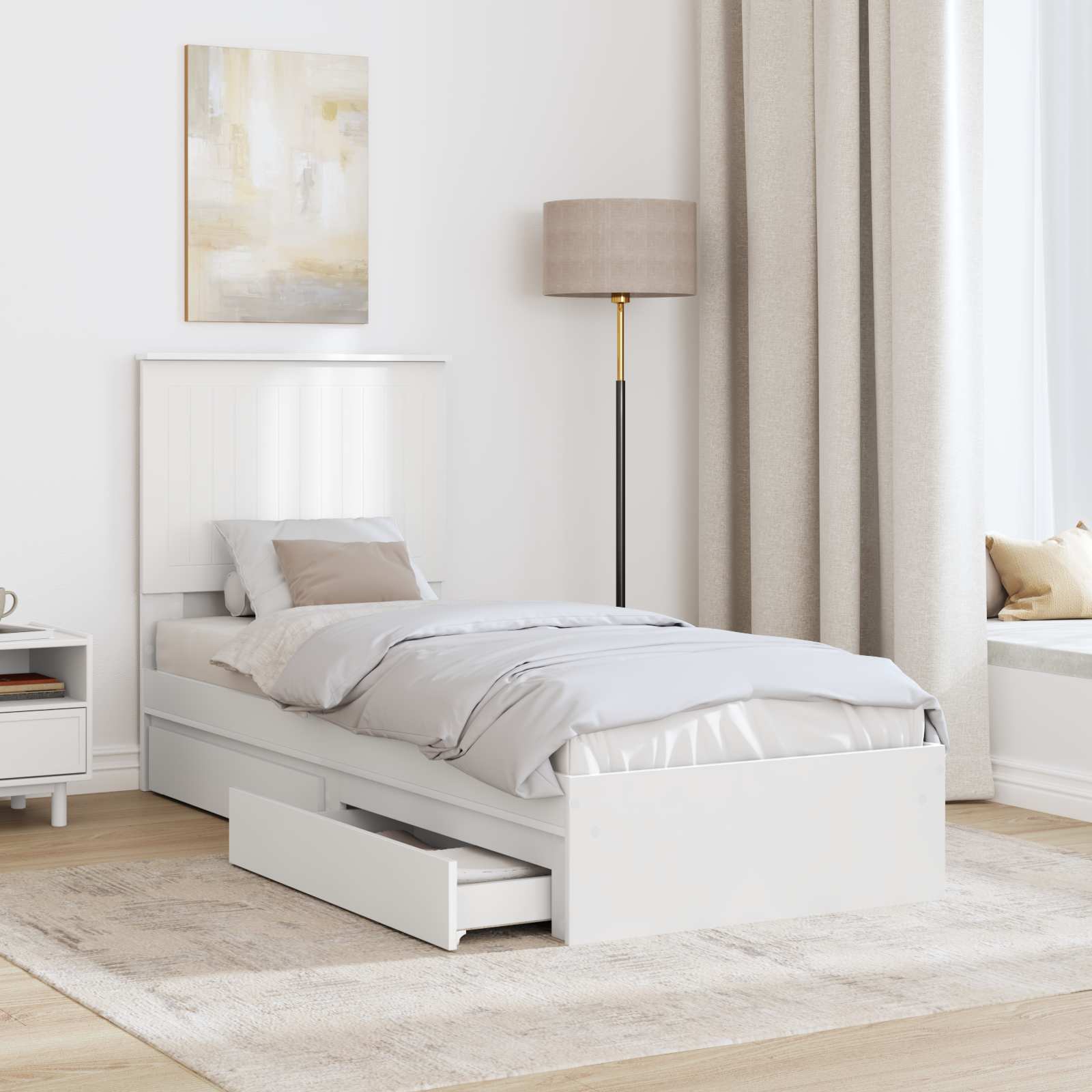 Krevet s od storage Bijelo 75 x 190 cm Konstruirano drvo