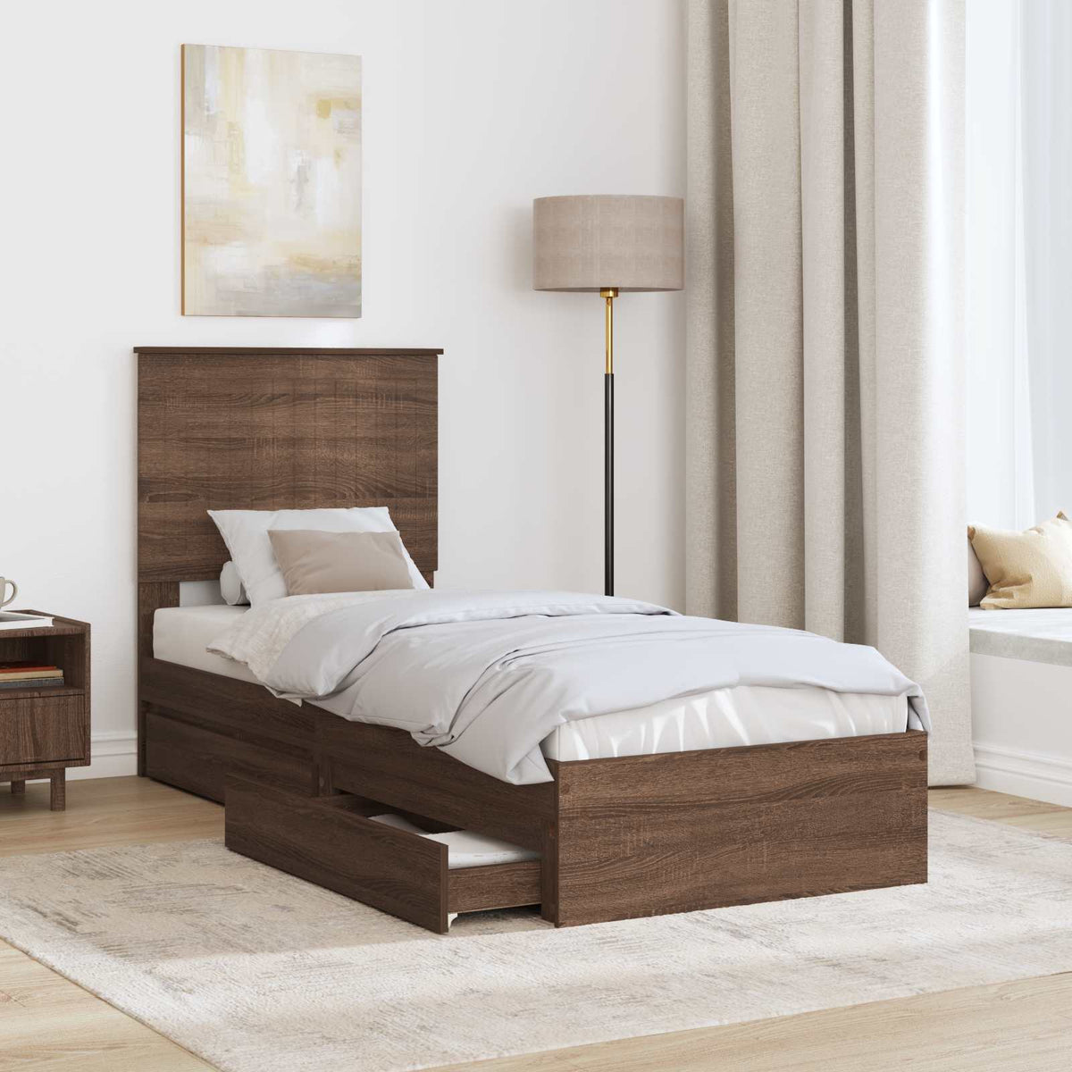 Krevet s od storage Smeđi hrast 75 x 190 cm Konstruirano drvo