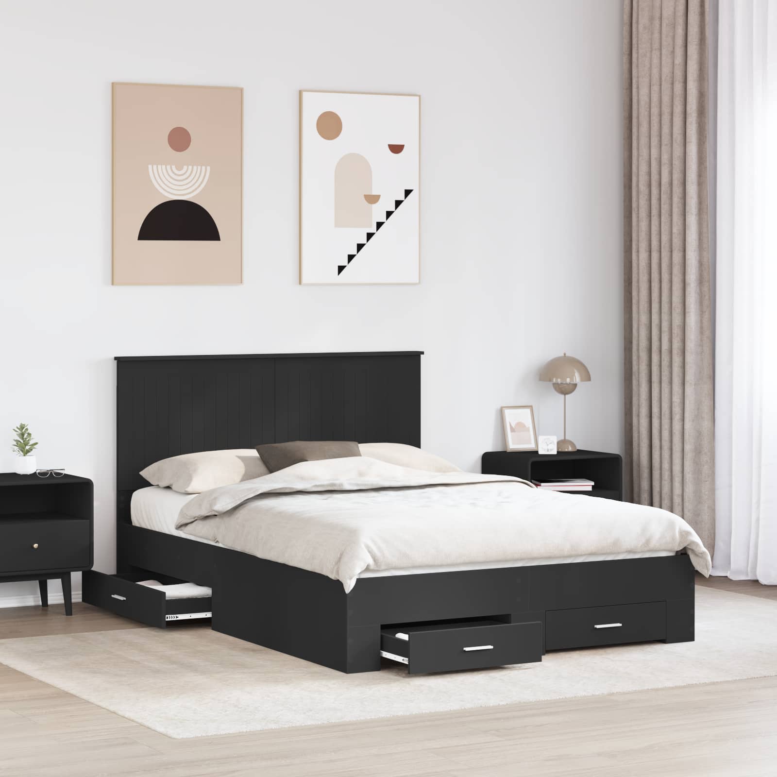 Krevetna konstrukcija Crna 135 x 190 cm Konstruirano drvo