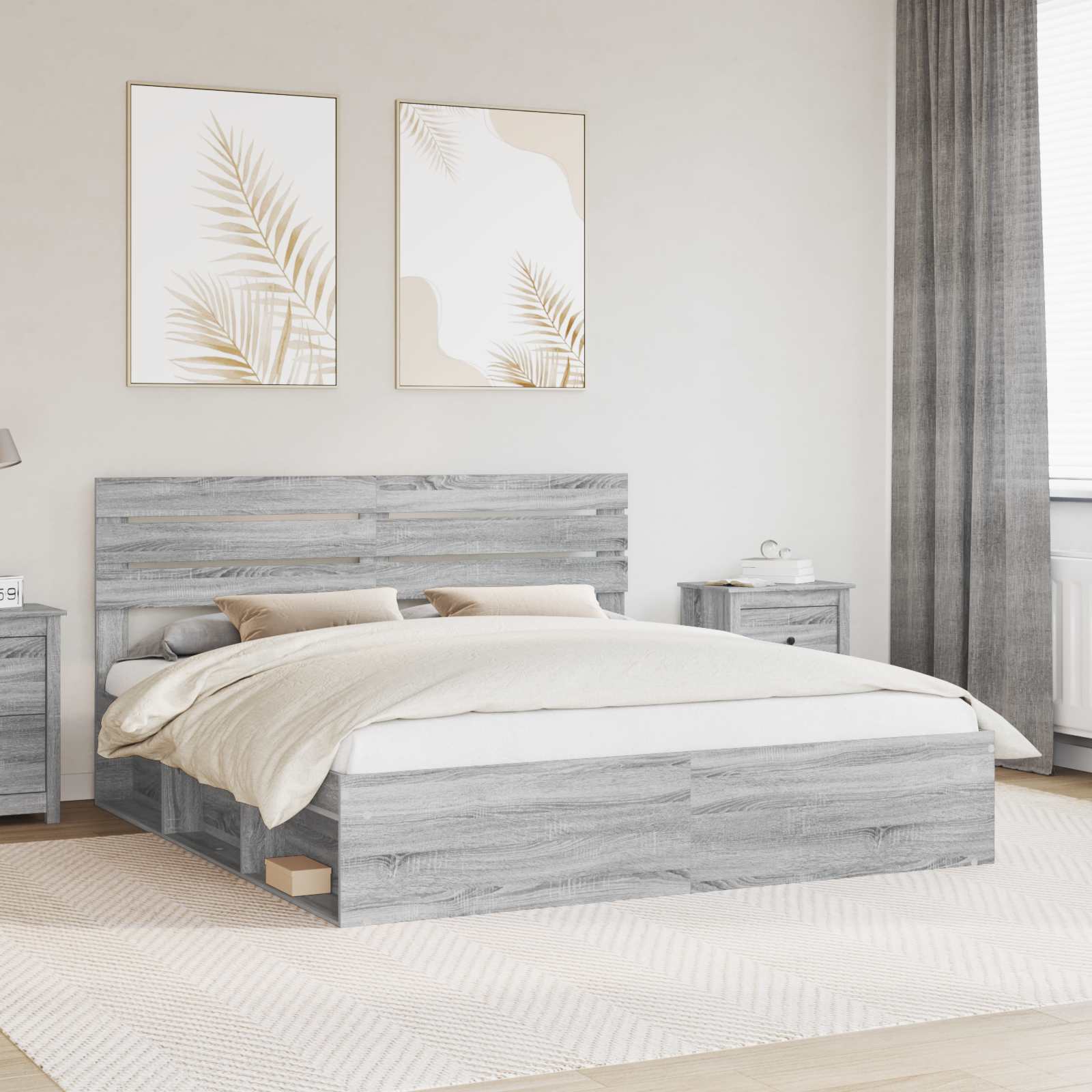 Krevetna konstrukcija s uzglavljem Siva Sonoma 200 x 200 cm