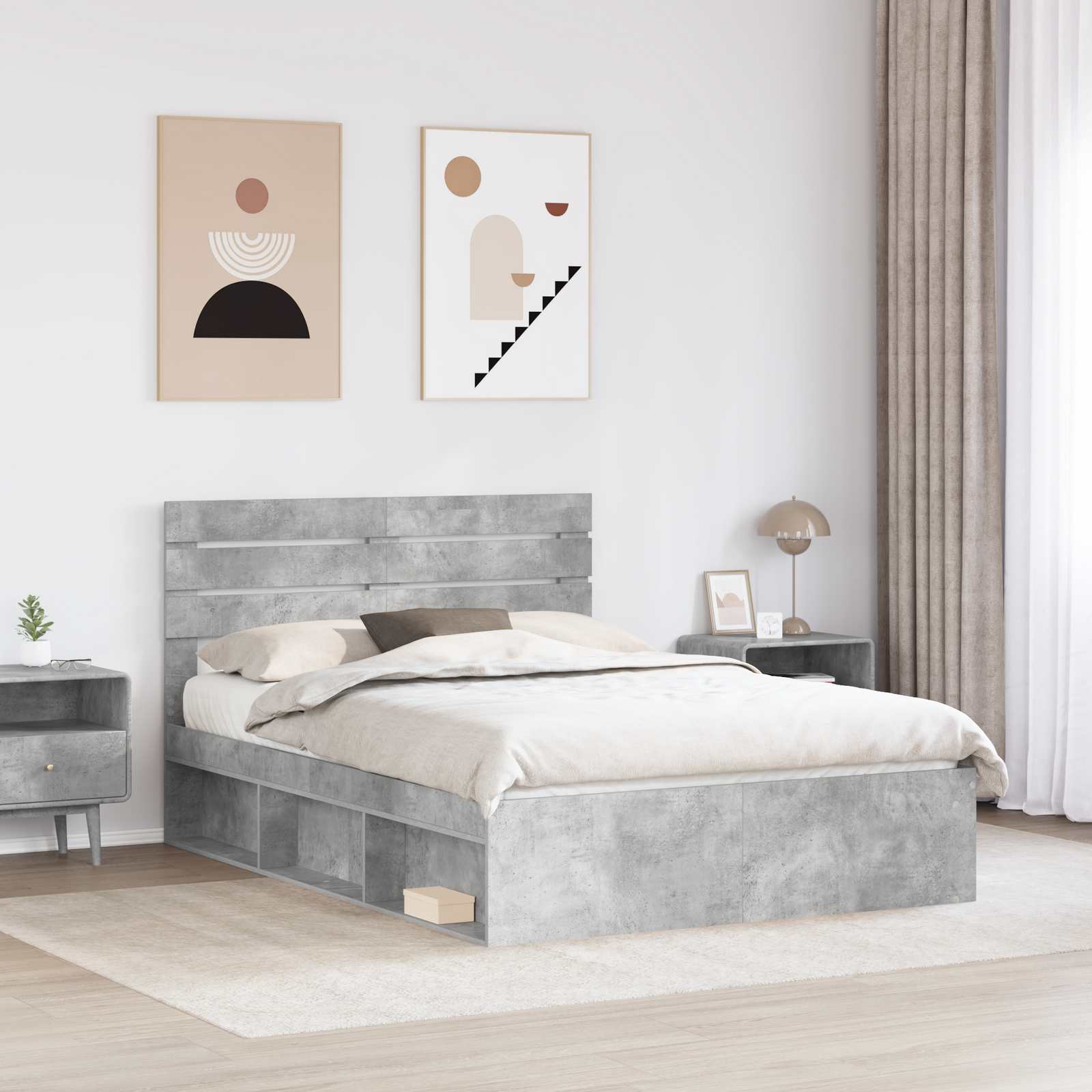 Krevetna konstrukcija Beton 160 x 200 cm Čvrsto borovo drvo